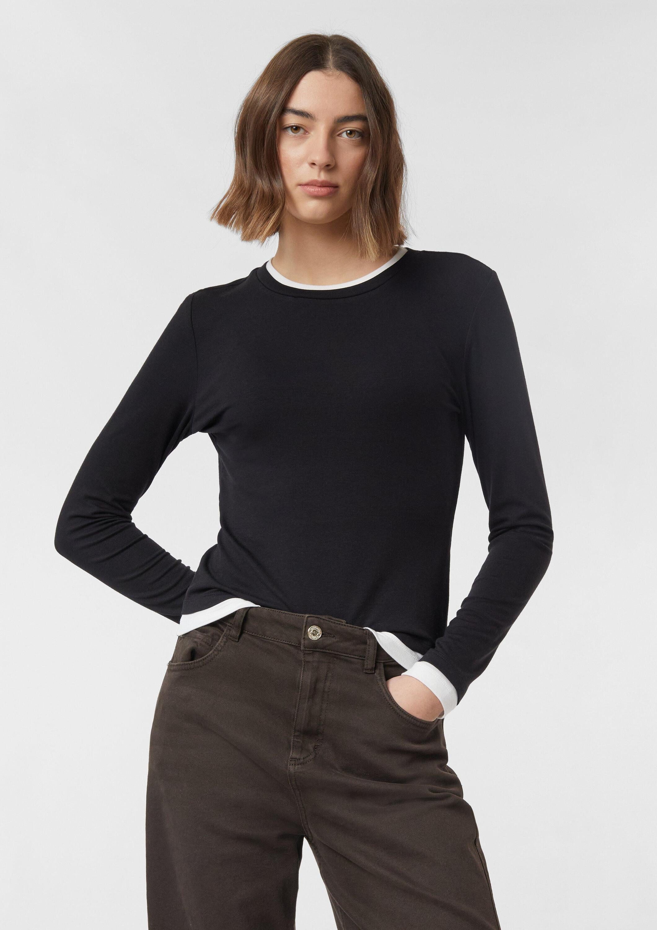 comma Langarmshirt T-Shirt Longsleeve aus Viskose mit Kontrast-Doppelbündch günstig online kaufen