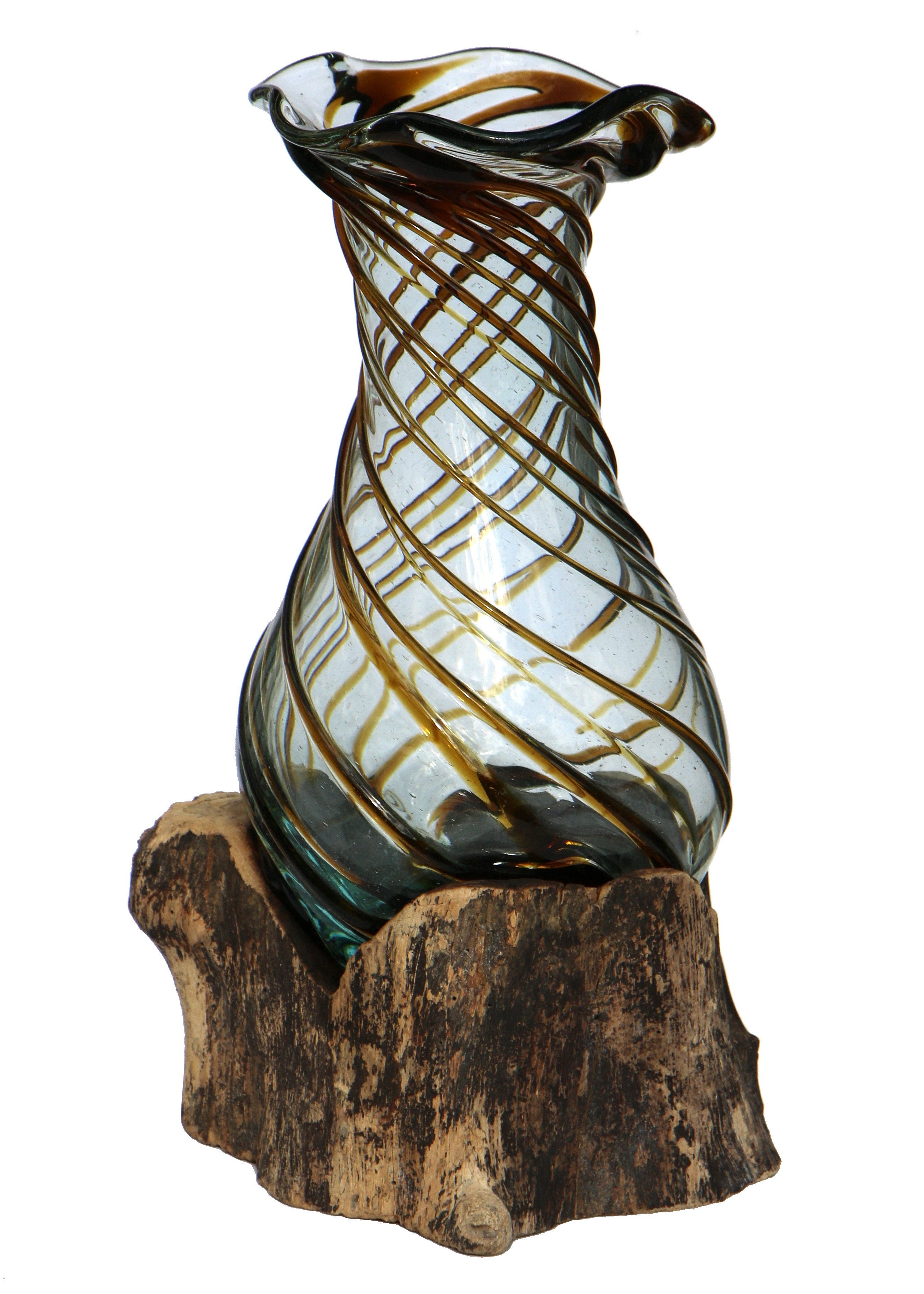 Wogeka Dekovase Dekovase Glas-Vase "Venezia" auf Wurzel-Holz Teakholz Gamal günstig online kaufen