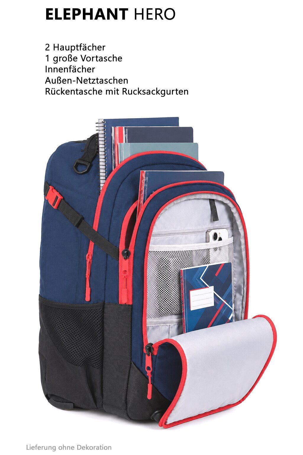 ELEPHANT Schulrucksack Trolley Hero Signature Schultrolley, Rucksacktrolley Schule Rucksack Rollen 3 Fächer Daypack Trolly – Bild 5 von 5