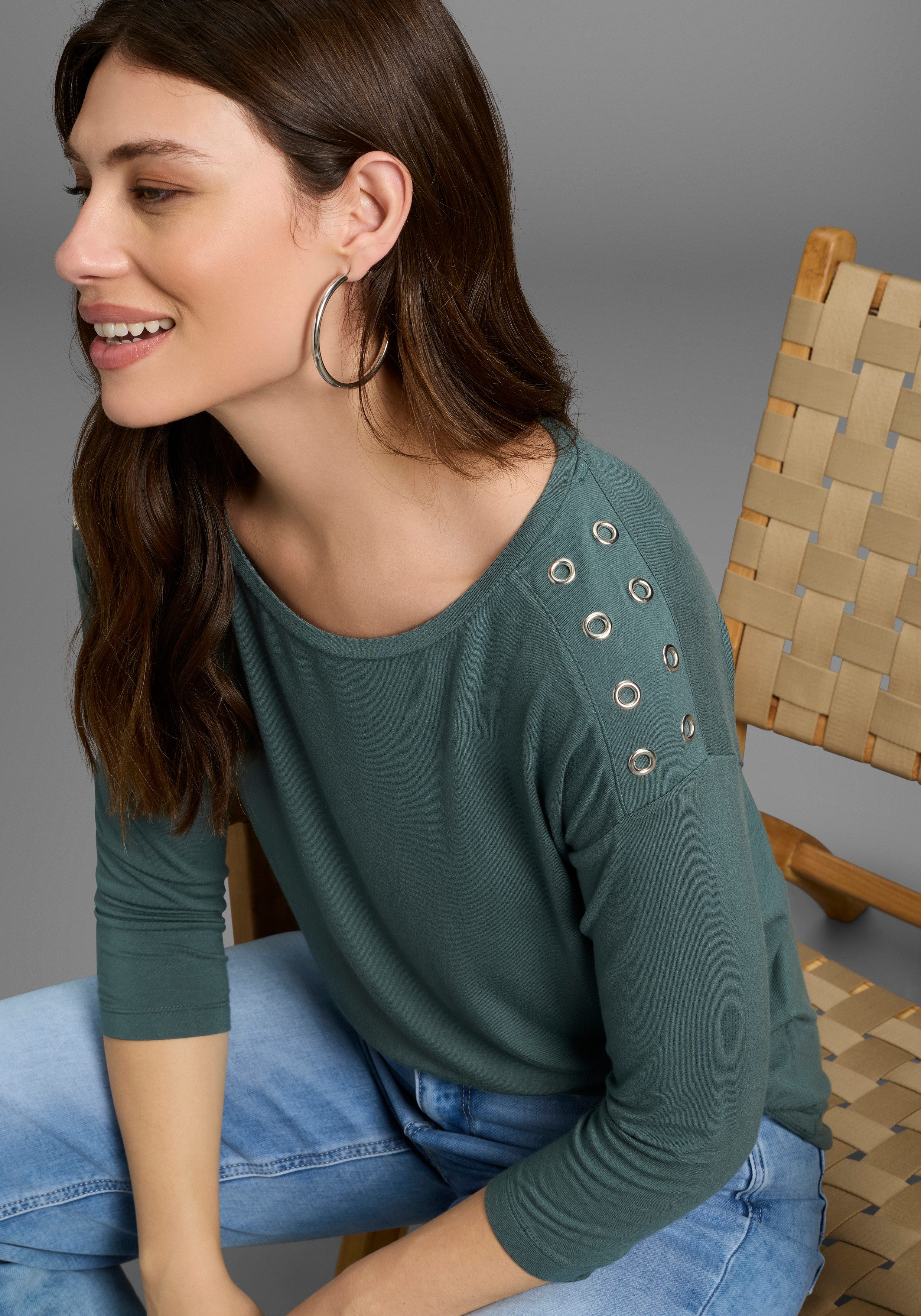 Laura Scott 3/4-Arm-Shirt mit Metall-Ösen auf der Schulter