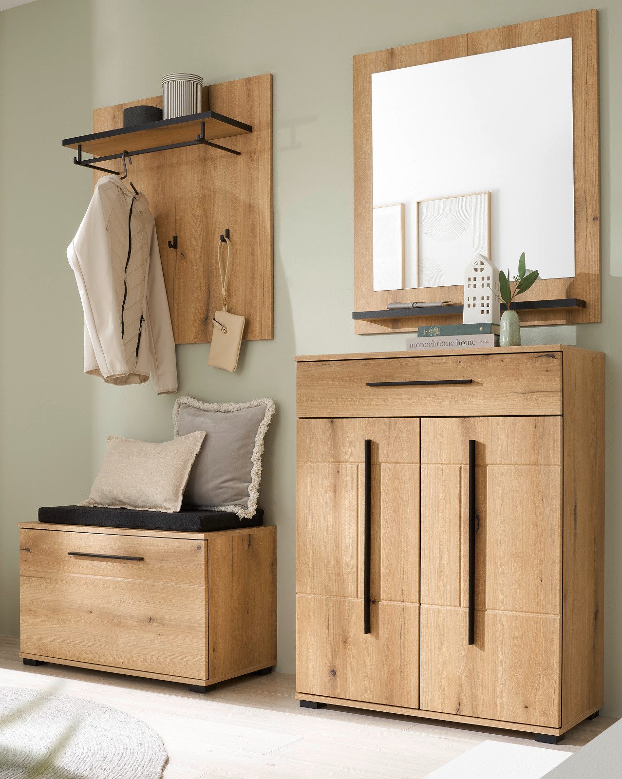 Furn.Design Garderoben-Set Design-D, (Komplett-Set 5-teilig in Evoke Eiche Dekor, 170 x 200 cm), inkl. Sitzkissen, Soft-Close-Funktion
