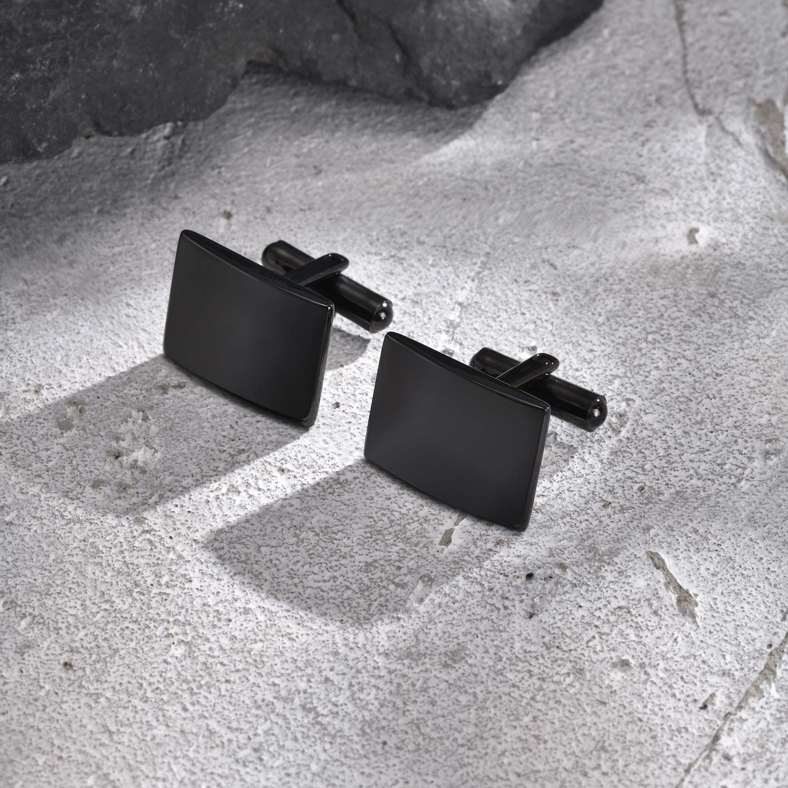 KARMA Manschettenknöpfe Set 2er Set Herren Edelstahl Silber od. Schwarz rechteckig (pflegeleicht, 1-Paar, klassisch modern rostfrei hypoallergen), elegant Busin – Bild 4 von 5