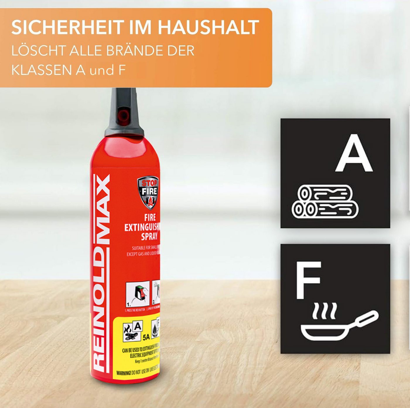Thumbnail - Xenotec Feuerlöschspray XENOTEC Premium Feuerlöschspray– REINOLDMAX– inkl. Wandhalterung, Dauerdruck, Löschschaum AFFF 1...
