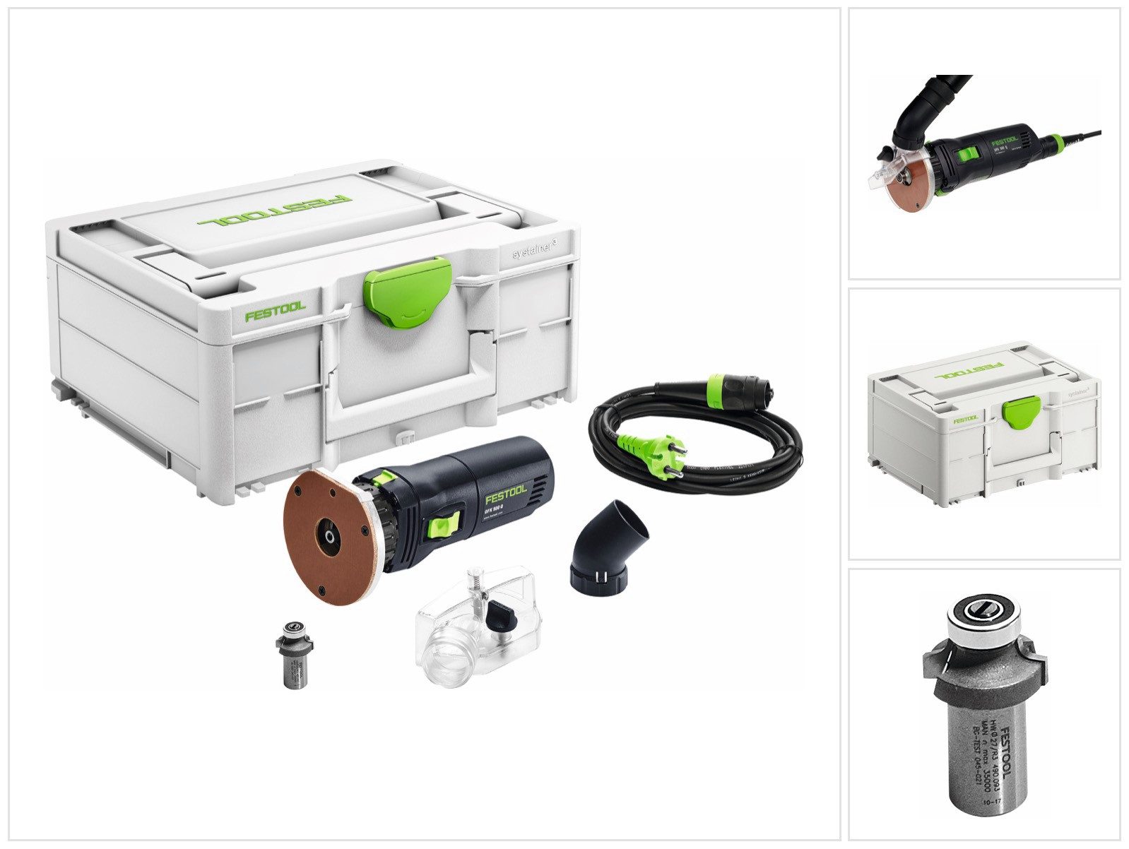 FESTOOL Oberfräse OFK 500 Q-Plus R3 Kantenfräse 450 W + Abrundfräser + Systainer 576225
