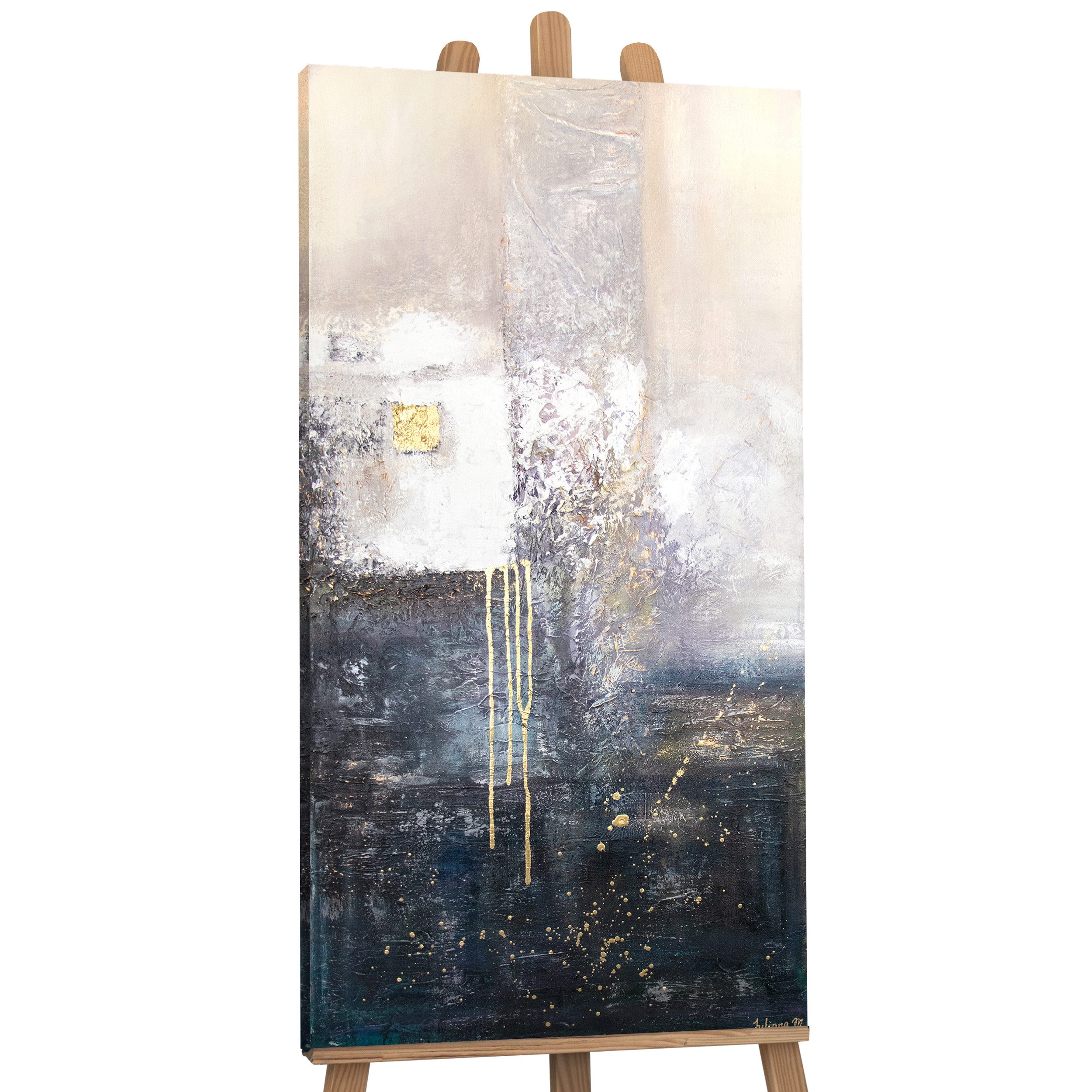 YS-Art Картина Fragmente, Abstrakt, Abstraktes auf Leinwand Bild Handgemalt Blau Weiß Gold