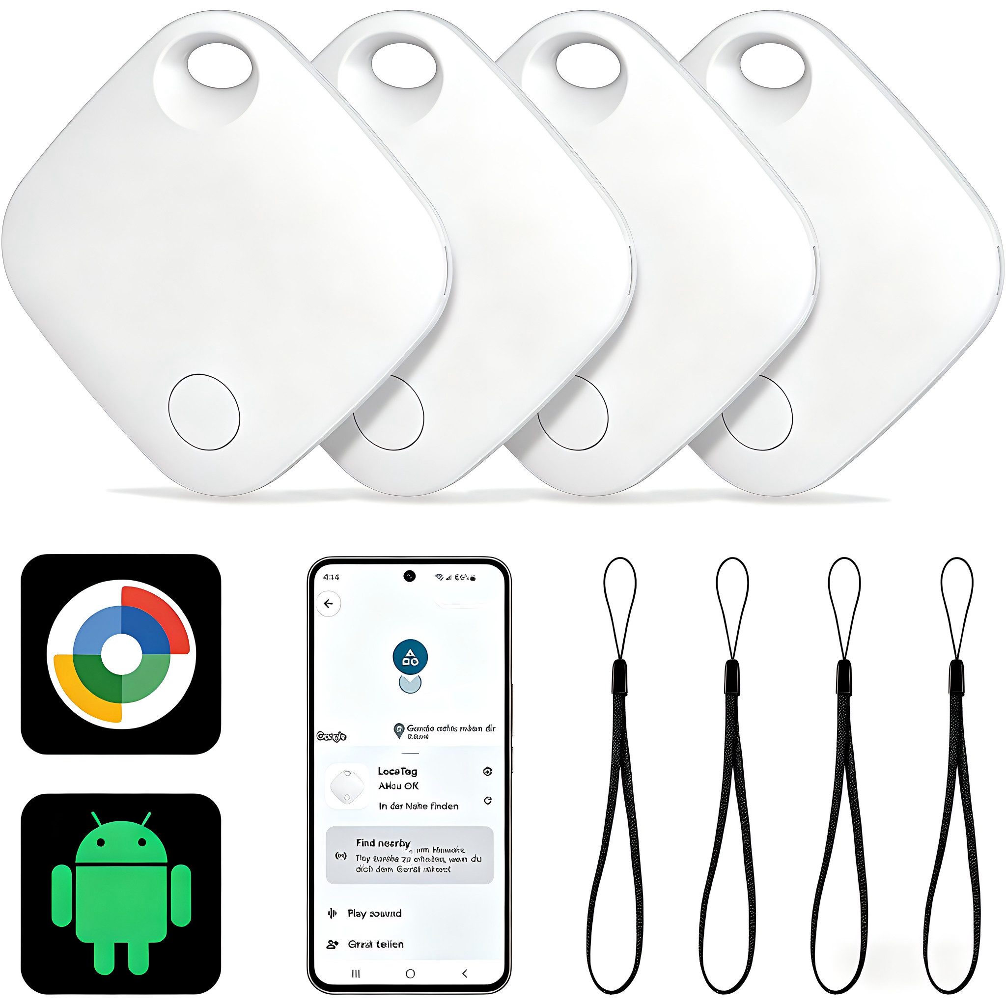 Kityhome GPS Tracker nur Android, 4er-Pack, SmartTag Tracker für Find Hub GPS-Ortungsgerät (Schlüsselfinder, Ortungsgerät für Auto & Koffer,Geschenkideen,Weiß)