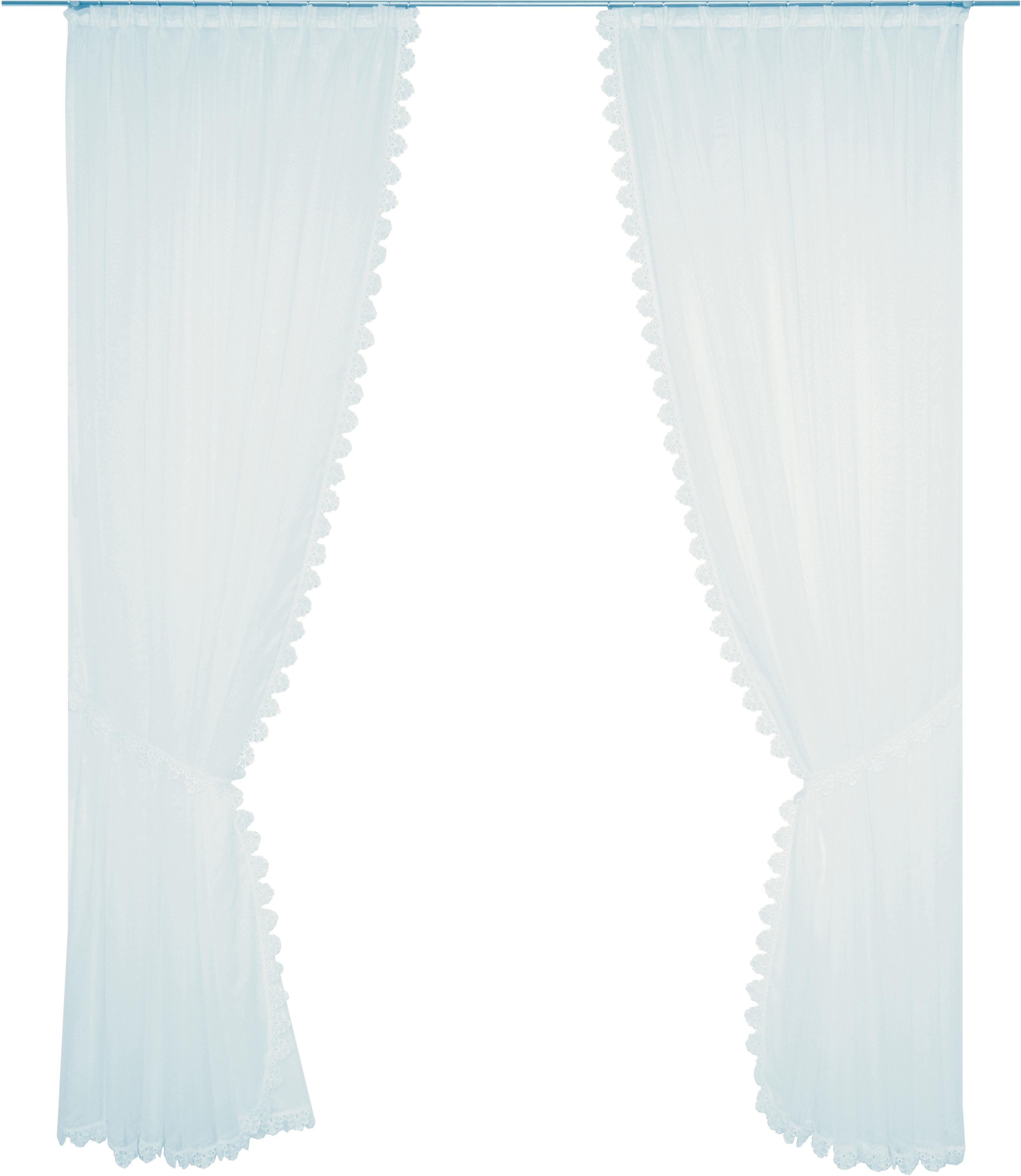 Wirth Gardine Elena (2 St), Faltenband, halbtransparent, Sablé, veredelt mit echter Plauener Spitze Stickerei, inkl. Raffhalter