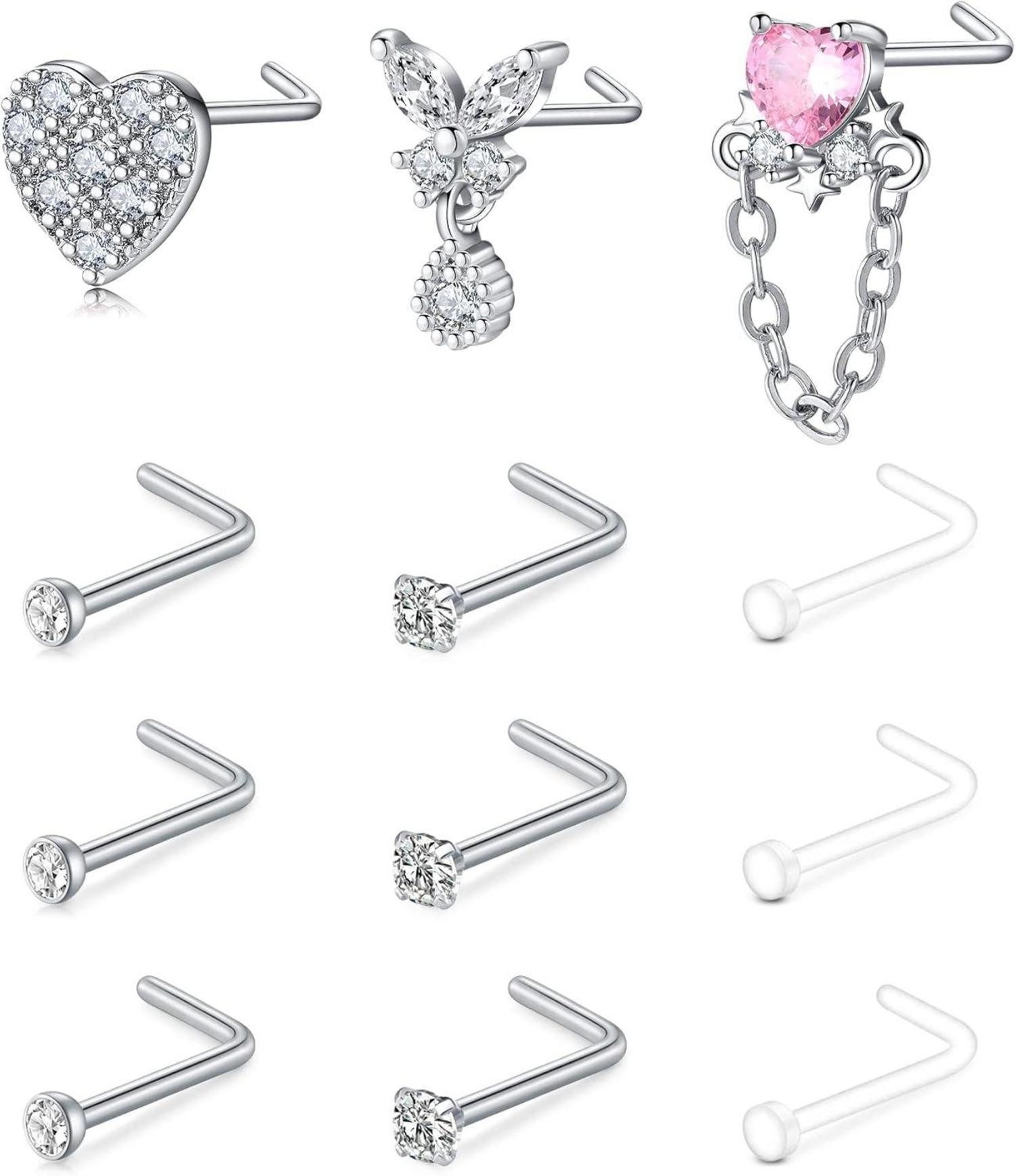 Mayhoop Nasenpiercing-Set 38-50 Stk Flexibler Bioflex Nasenpiercing Retainer 18G/20G CZ