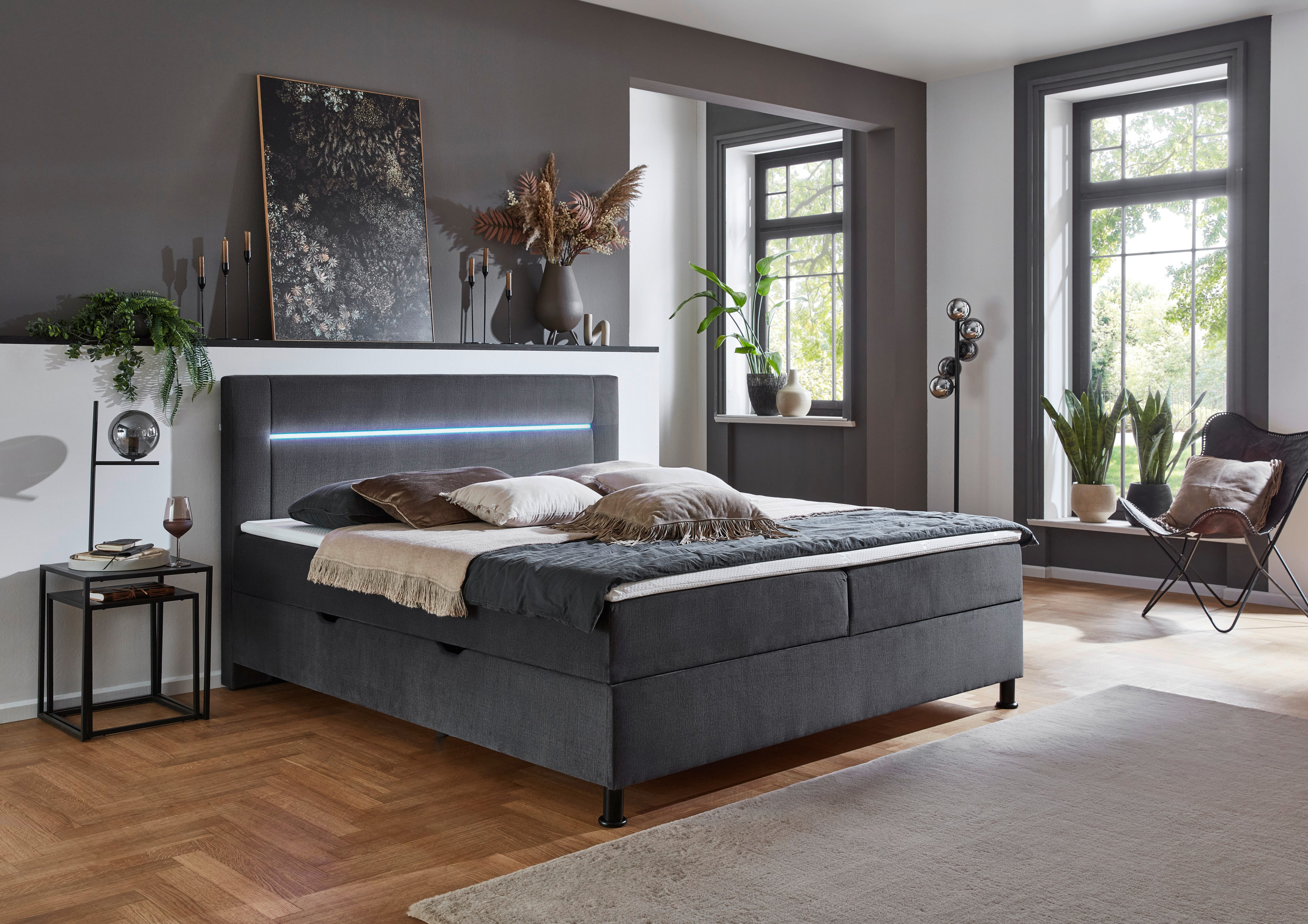 INOSIGN Boxbett Escalon LED mit Bettkasten, inkl. Topper, LED-Lichtleiste im Kopfteil, erhältlich in den Breiten 120x200cm und 180x200cm