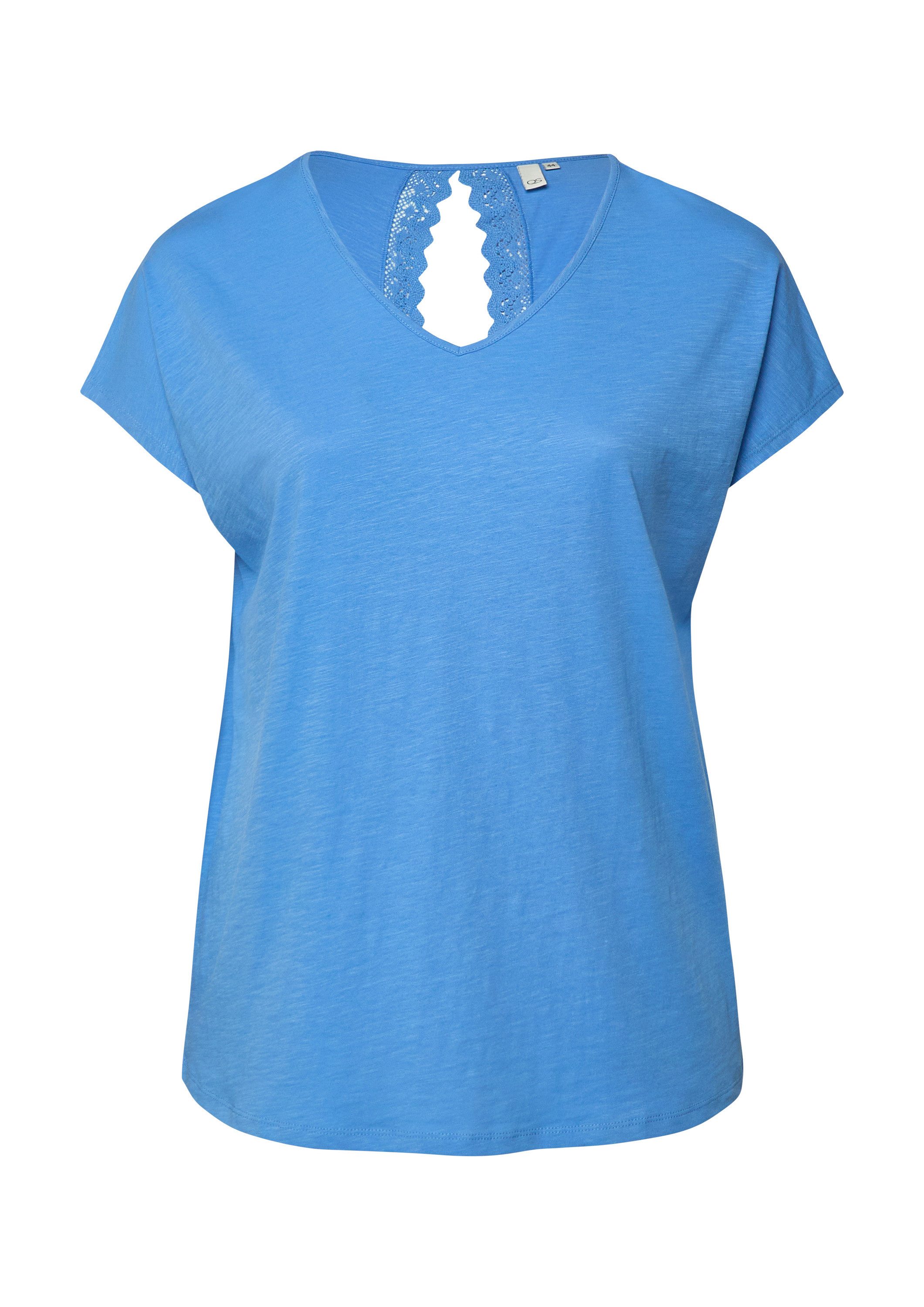 QS Kurzarmshirt T-Shirt Baumwollshirt mit Spitzeneinsatz