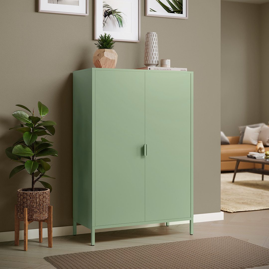 skølm Kommode Ituri aus Metall (Mintgrün), Highboard mit 2 Einlegeböden, höhenverstellbare Füße