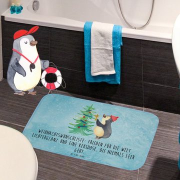 Badematte Pinguin Weihnachtsbaum - Eisblau - Geschenk, Nikolaus, Weihnachtsdeko Mr. & Mrs. Panda, Höhe 1 mm, 100% Polyester, rechteckig, Stil-Statement