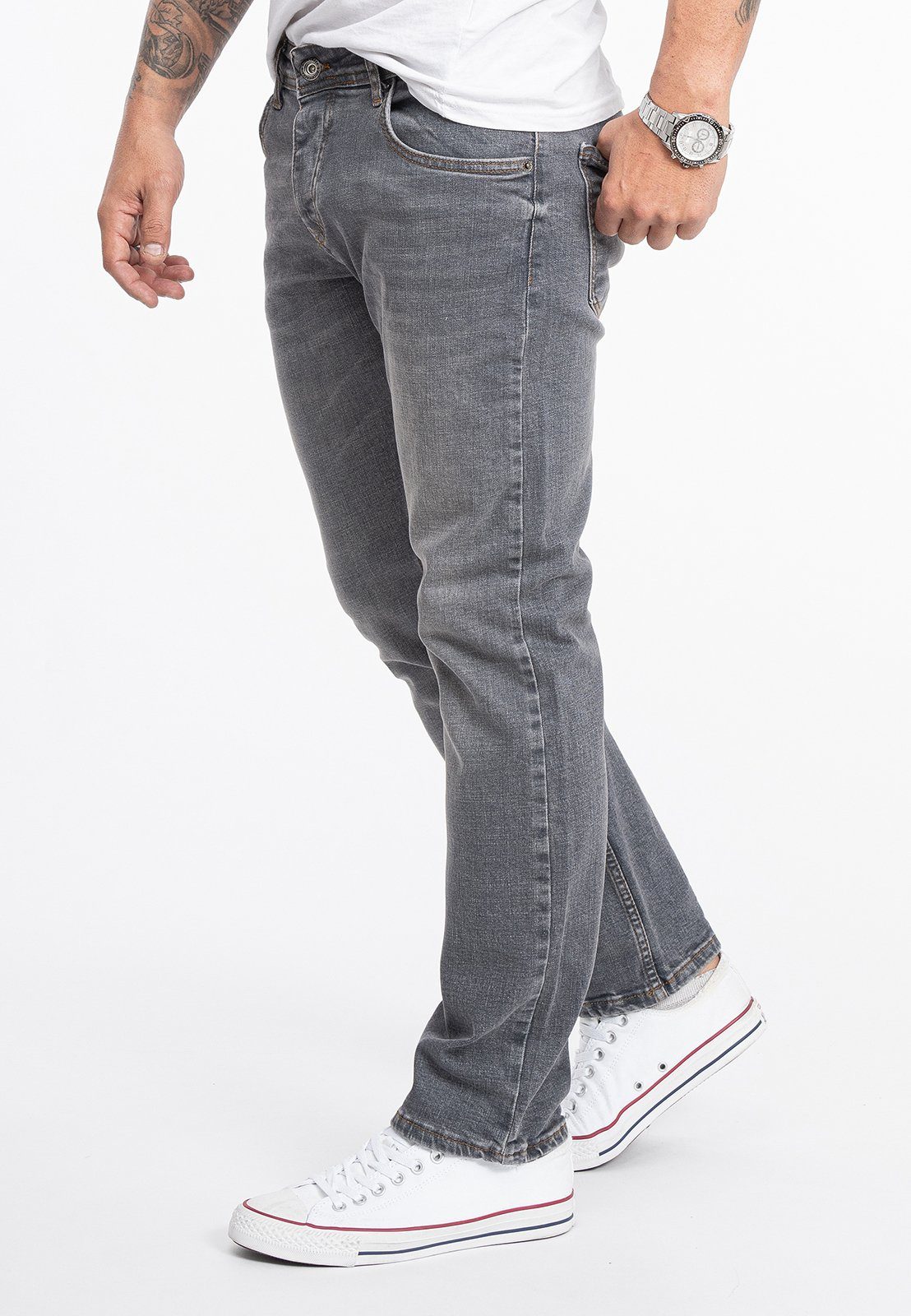 Grau Creek RC-2276 Jeans Rock Herren Regular-fit-Jeans Stonewashed