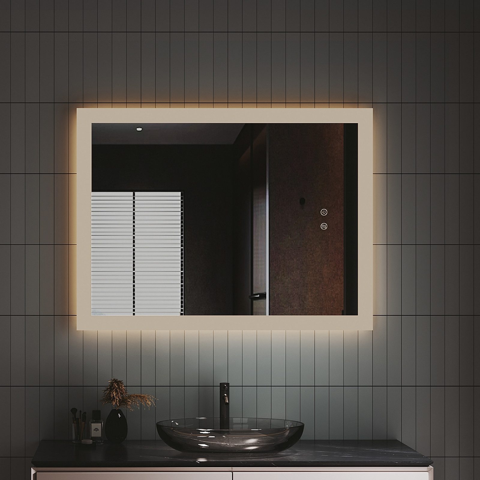 IMPTS Badspiegel Badezimmer Bad Wandspiegel mit LED Beleuchtung Beschlagfrei Dimmbar (Packung, Speicherfunktion, Beschlagfrei, Touch-Schalter, Energiesparend), Anti-Beschlag Memory Funktion Neutralweiß Horizontal/Vertikal Montage