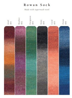 Rowan Sock Yarn Sockenwolle mit Farbverlauf zum Stricken & Häkeln Häkelwolle, 400,00 m (100g Sockengarn wie 4-fach / 4-fädig, Strumpfwolle wie 4fach / 4fädig), sanfter Farbübergang