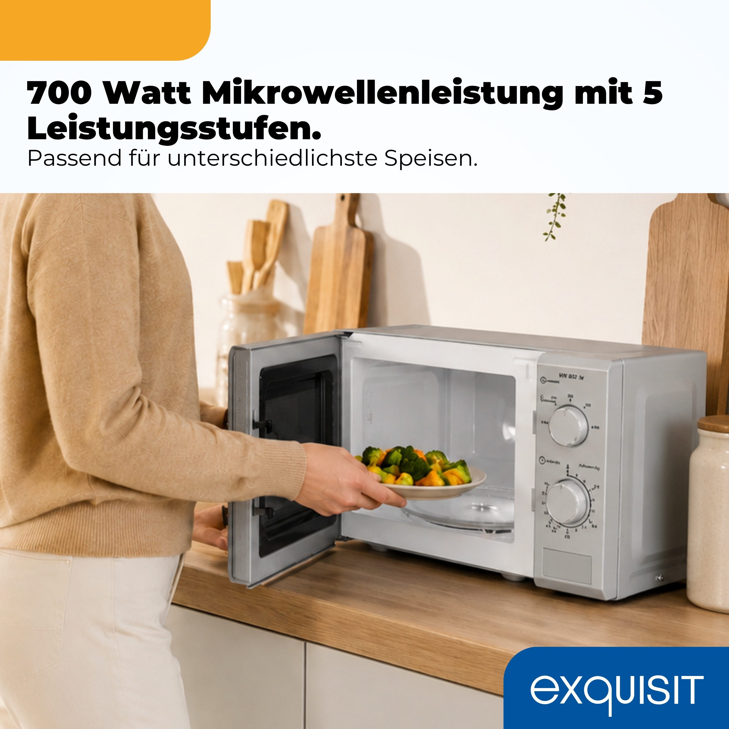 exquisit Mikrowelle MW 802, Mikrowelle, 20,00 l, 20 Liter, 25,5 cm Drehteller, inkl. Timer, einfach Bedienung, 700 Watt