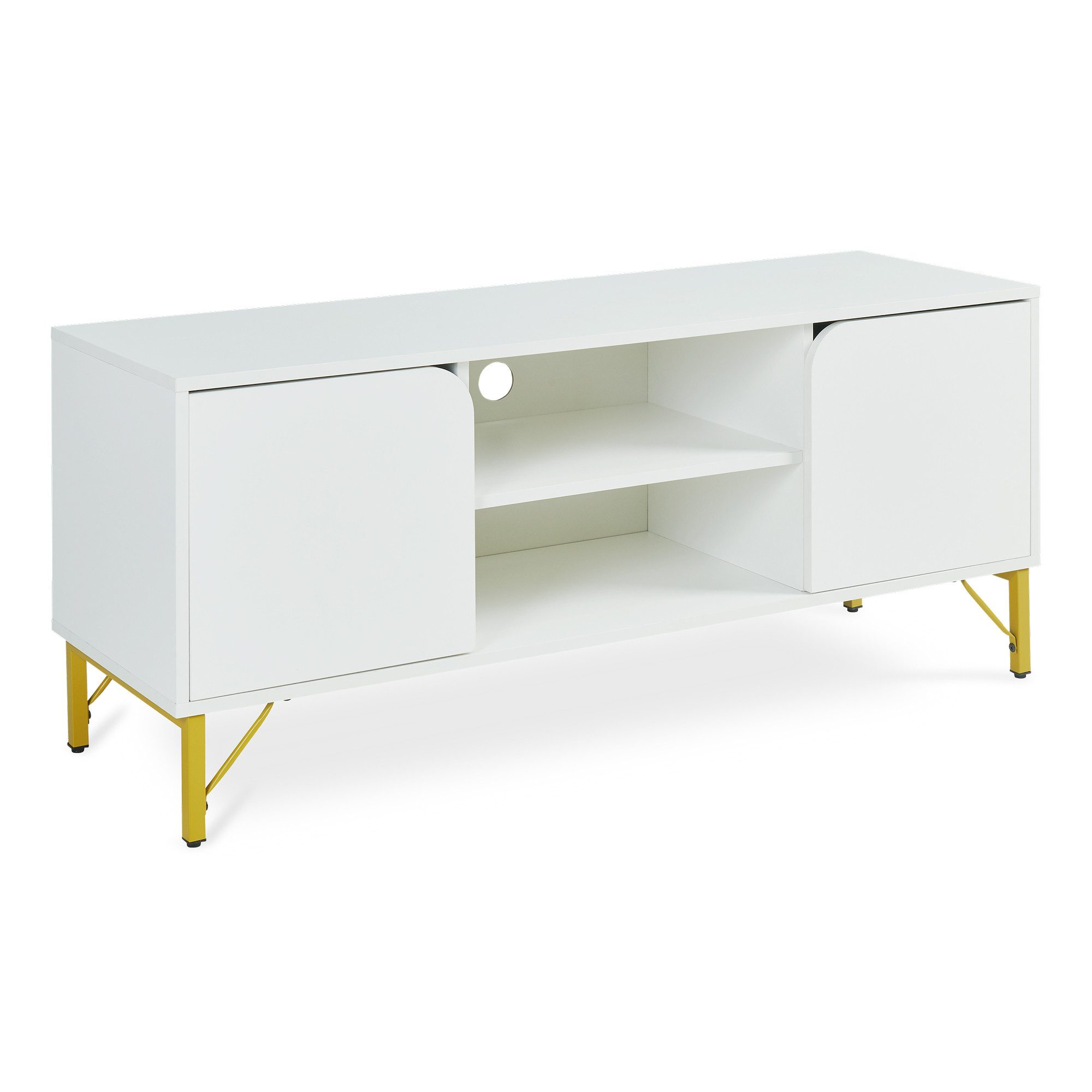 en.casa TV-Schrank »Reyri« mit 2 Türen 120x39x52 cm Metallgestell Weiß/Goldfarben