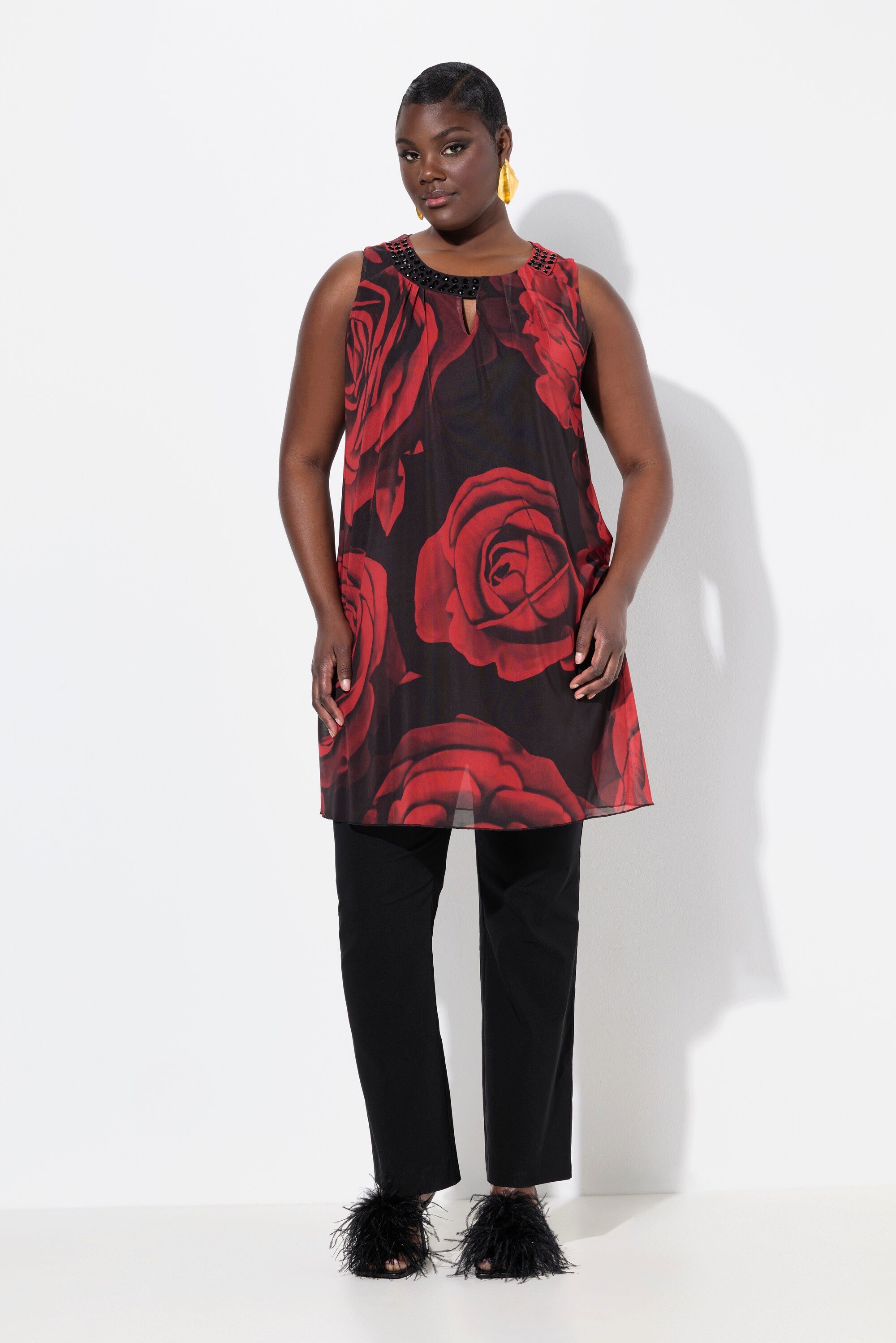 Ulla Popken Tunika Long-Tunika Rosen A-Linie günstig online kaufen