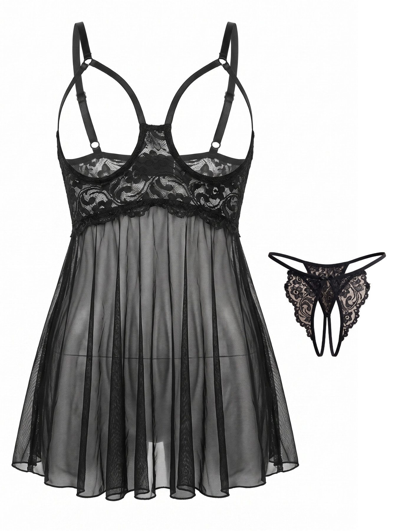Elegant Love Babydollkleid Ouvert-Lingerie mit Tüllrock – Reizwäsche aus Spitze für Damen (Set, 2-tlg., mit Tanga) Sexy Nachtwäsche – Nachthemd, Negligée & Schlafkleid in einem