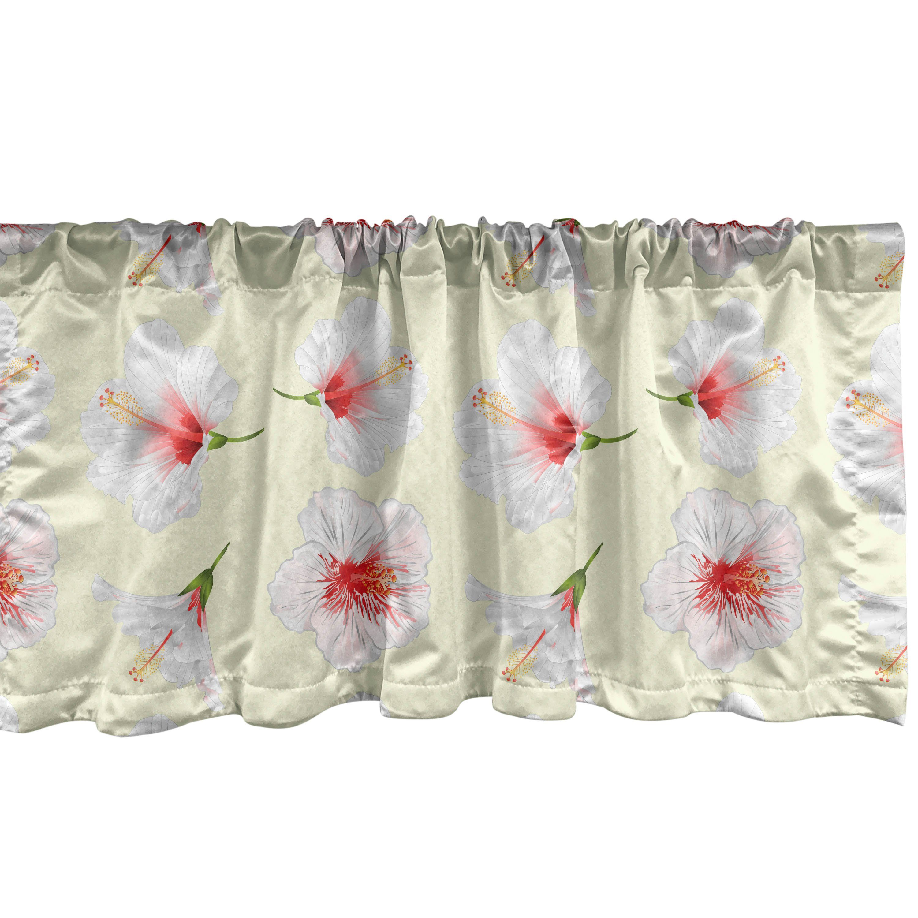 Scheibengardine Vorhang Volant für Küche Schlafzimmer Dekor mit Stangentasche, Abakuhaus, Microfaser, Blumen Tropical Hibiscus Petals