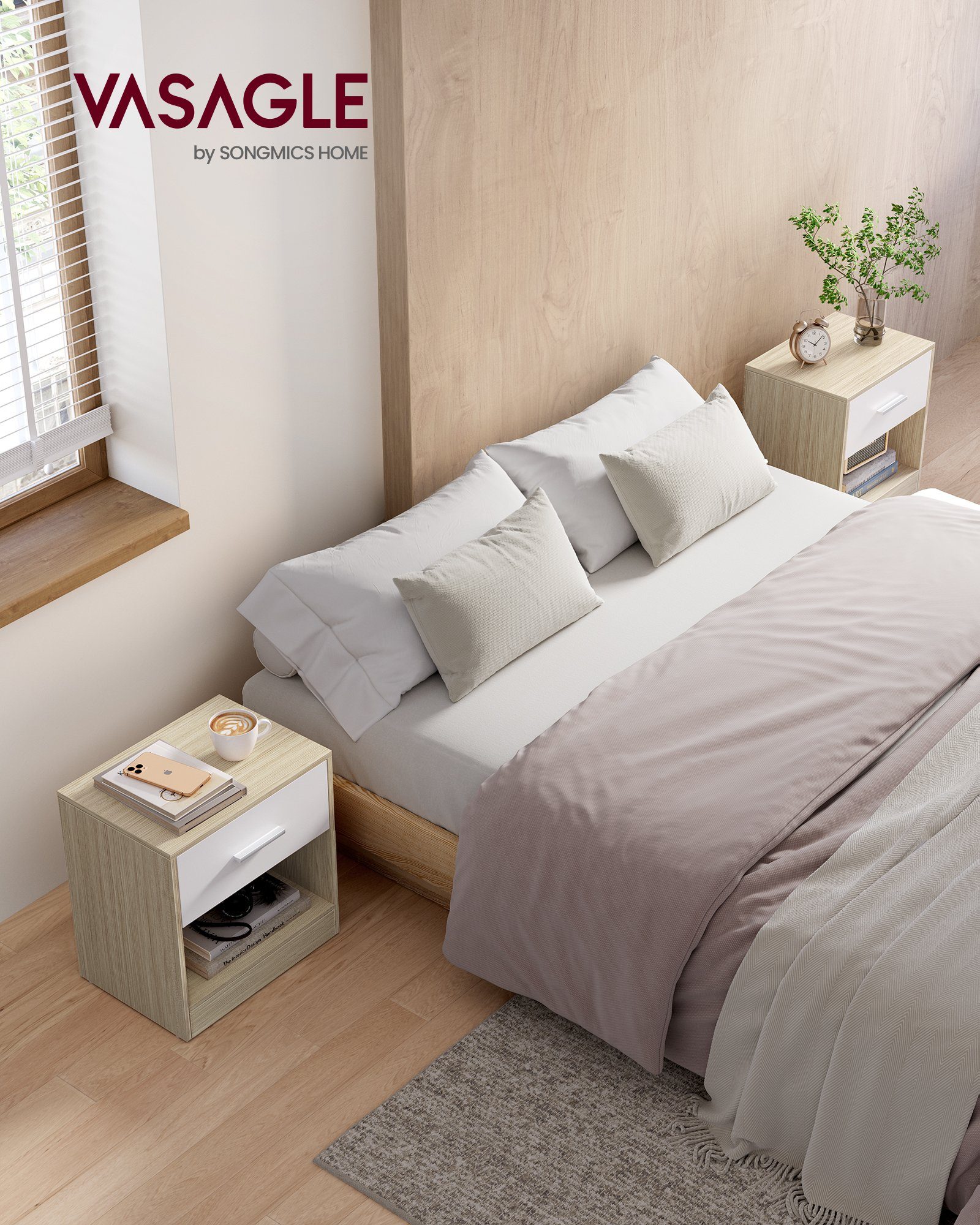 VASAGLE Nachttisch (2-St), mit Schublade, Griff, 28 x 39 x 41 cm günstig online kaufen