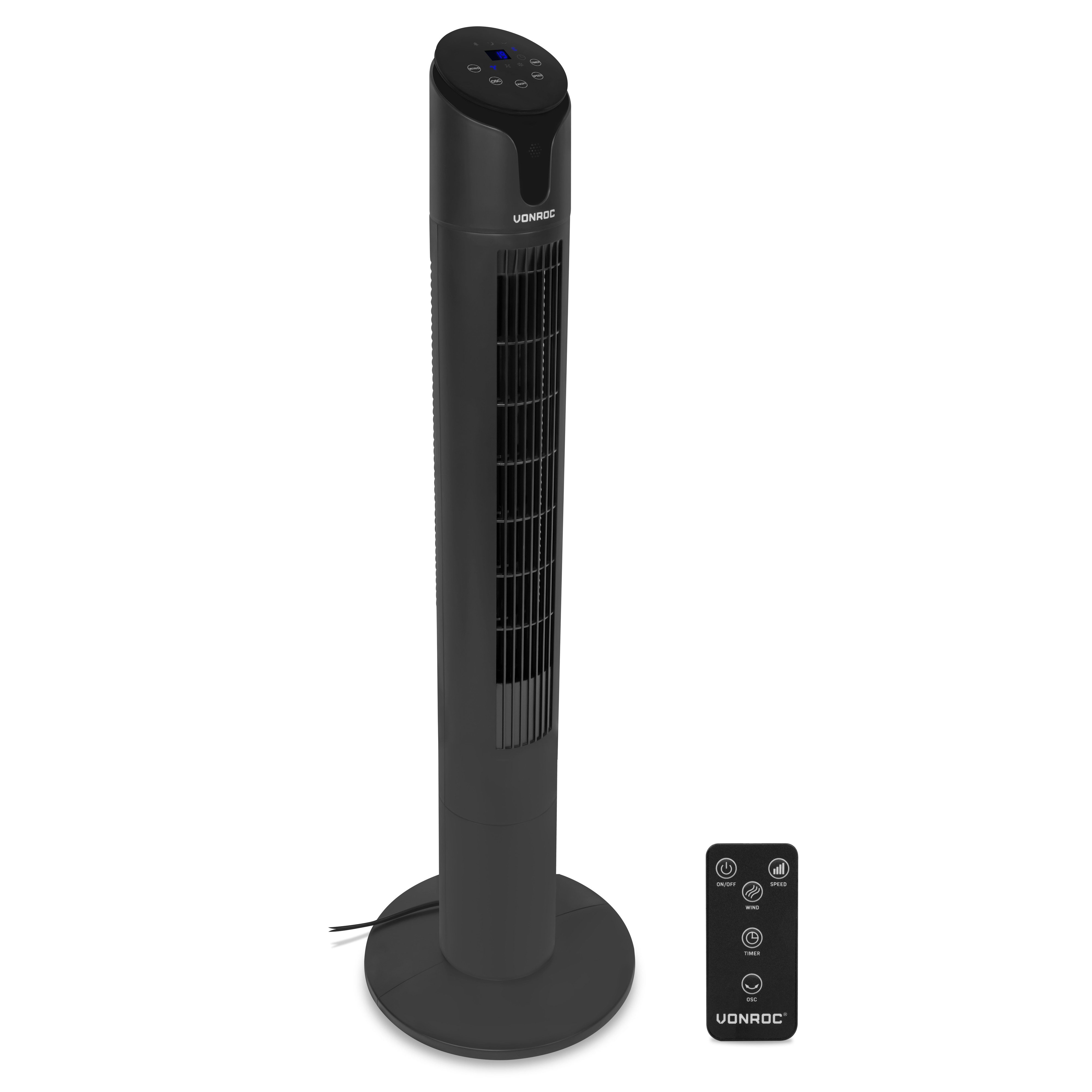 VONROC Turmventilator - Luxusventilator inklusive Fernbedienung – 3 Gänge – Drehfunktion –, 15-Stunden-Timer – Höhe 110 cm – schwarz
