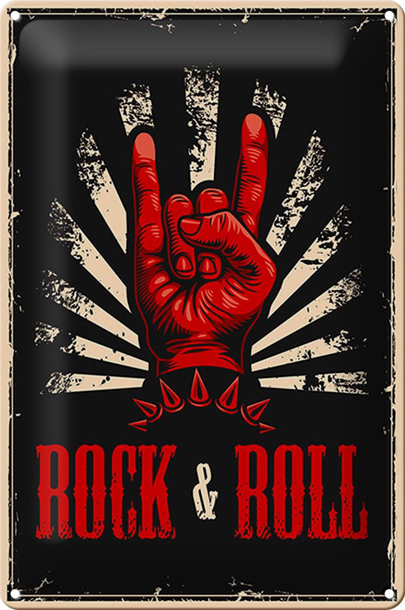 Femer GmbH Metallschild Retro 20x30cm Rock & Roll Musik, (1 St), gewölbte Oberfläche, abgerundete Ecken, umgeschlagene Kanten