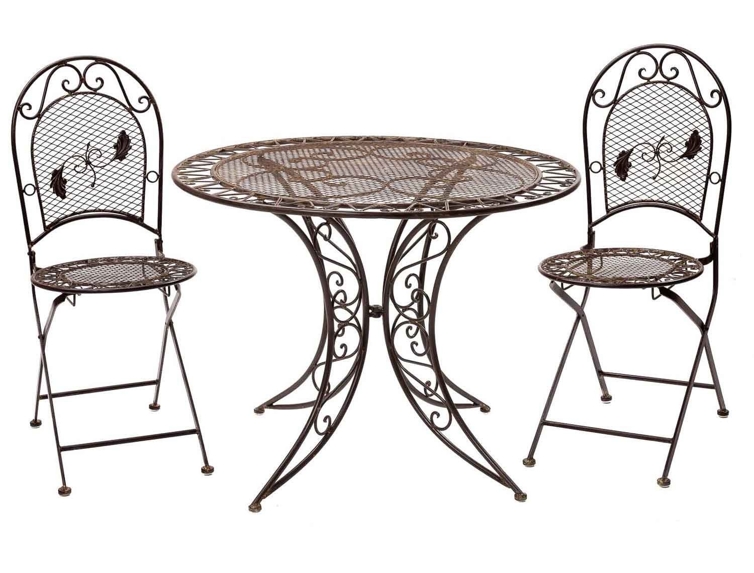 Aubaho Sitzgruppe Gartenset Tisch + 2 Stühle Gartengarnitur Eisen Antik-Stil  Gartengarnitur braun