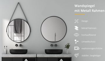 Boromal Spiegel Rund für Friseurladen Hotel Garderobe & Flur Schlafzimmer Wohnzimmer (Wandspiegel Schwarz, Ø60, Ø50cm), mit 4-stufig einstellbarer Riemen, 5mm Glas