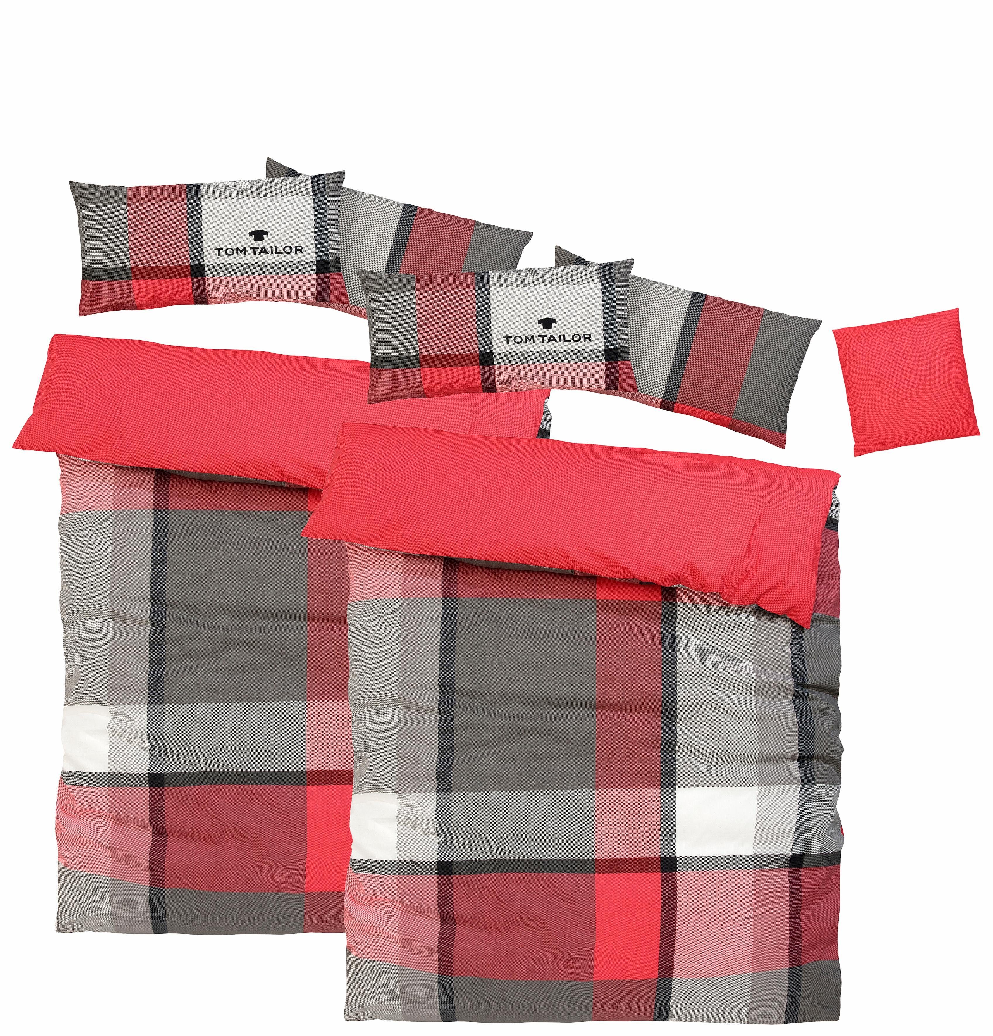 PNHCL Rot-Schwarz Karierte Bettwäsche 155x220cm - 3-teiliges Set Mit Schneeflocken-Muster