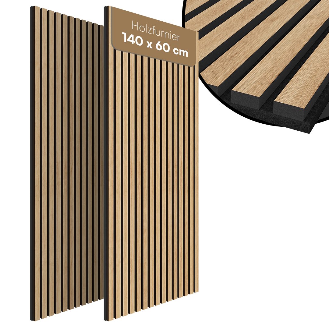 Bellamio Wandpaneel Kilwa, Akustikpaneel Holzoptik, BxL: 60x140 cm, 0,84 qm, (Eiche, 2-tlg) 3D Lamellenwand schallabsorbierend, in verschiedenen Größen verfügbar