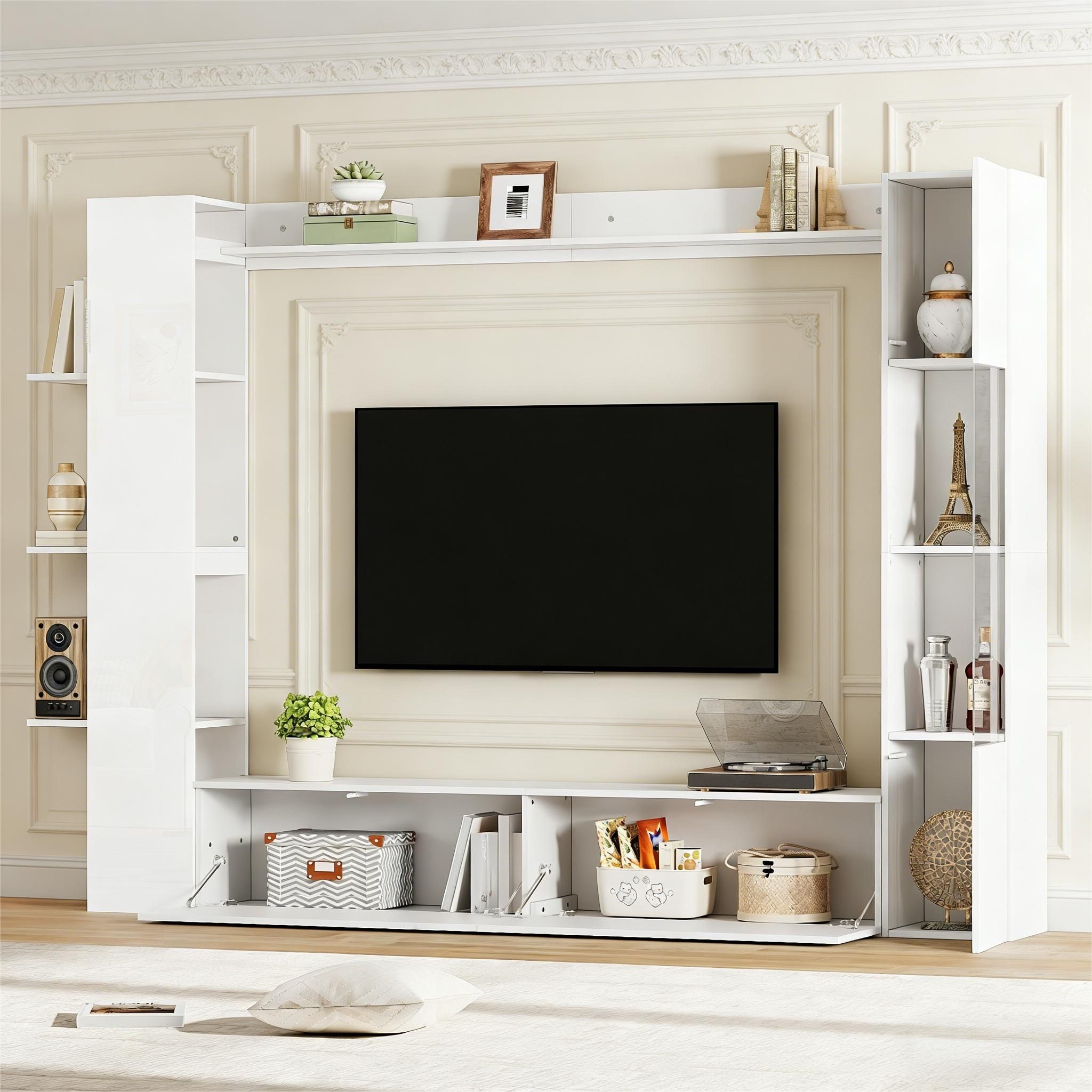 Merax Wohnwand 4-teilig Wohnmöbel Set, (4-St), Wohnmöbel mit TV-Schrank, Vitrine & Regalen