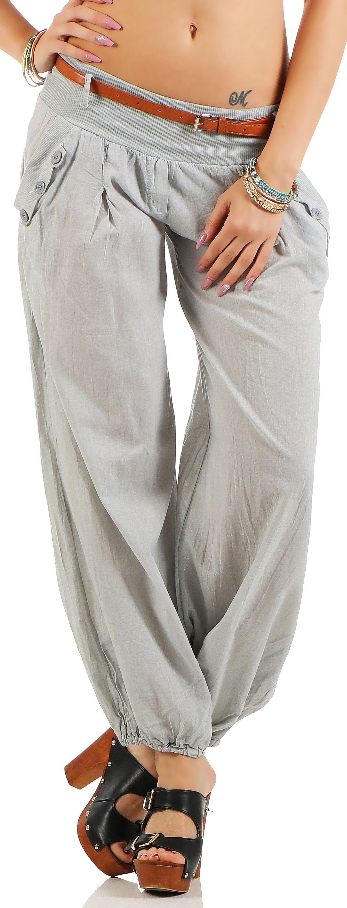 malito more than fashion Haremshose malito Damen Chino Hose in Uni Farben, Freizeithose mit Gürtel, Sommerhose mit Gürtel