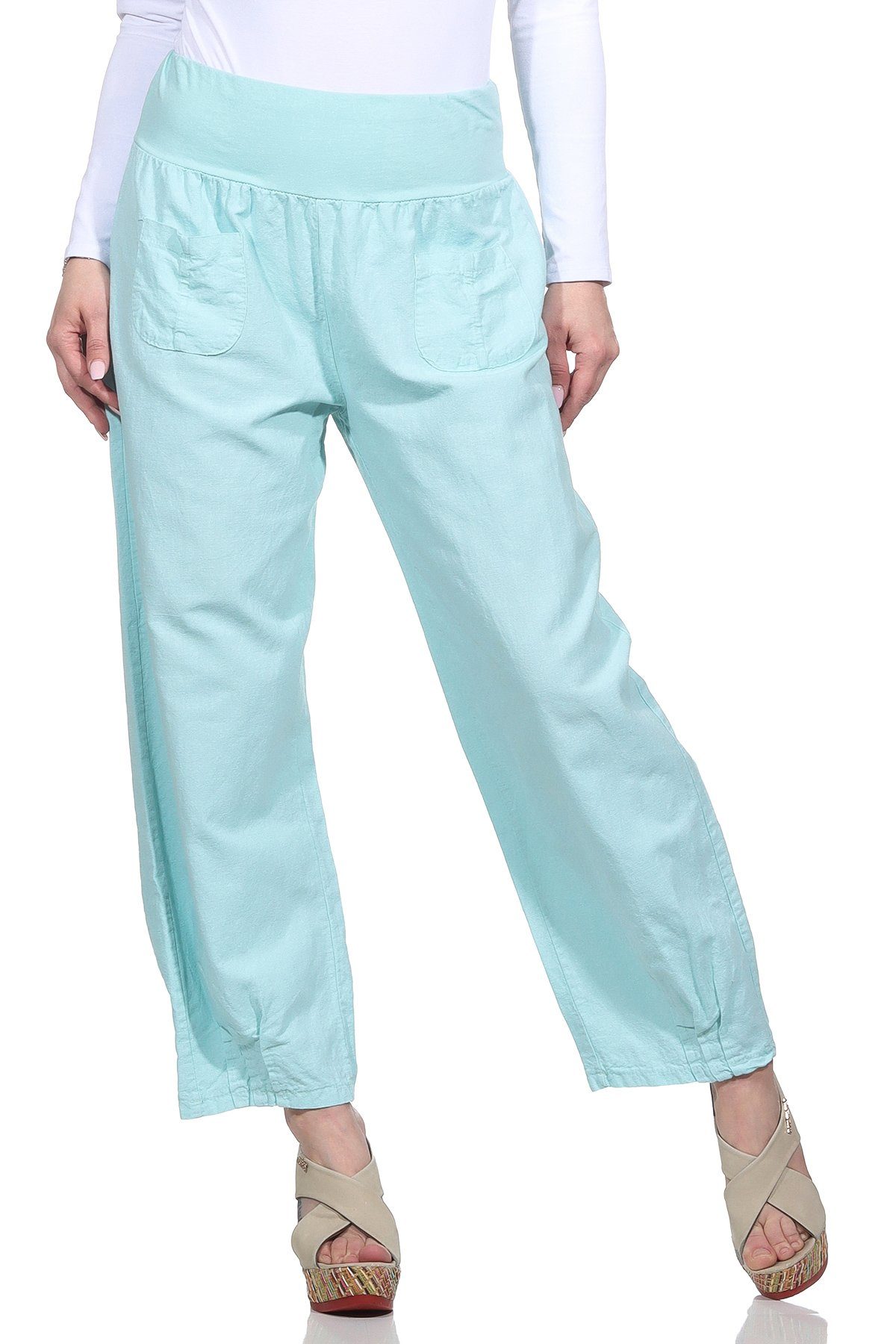 Aurela Damenmode Leinenhose Sommerliche Leinen Pumphose günstig online kaufen