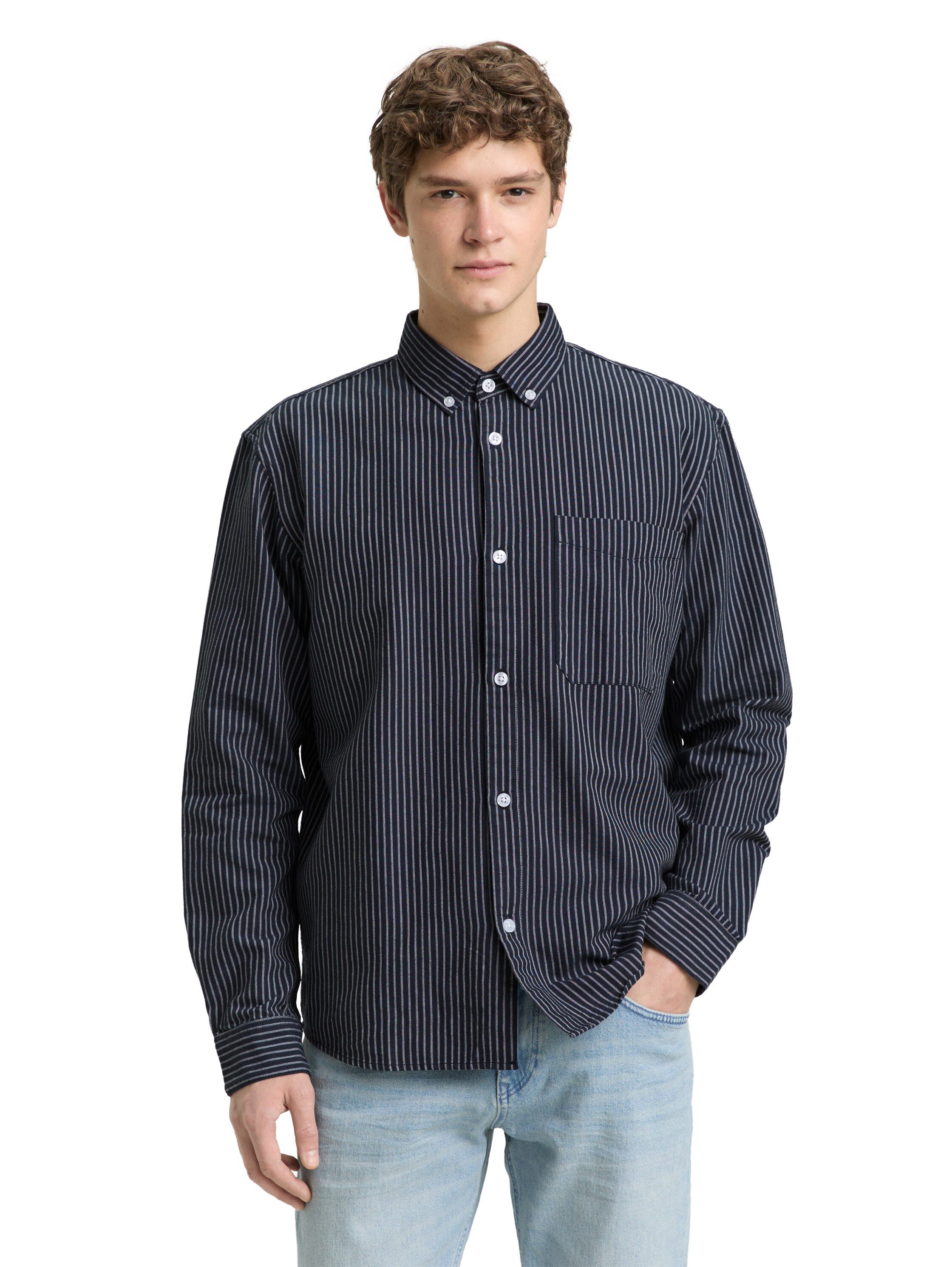 TOM TAILOR Denim Langarmhemd gestreift, mit Button-down-Kragen günstig online kaufen