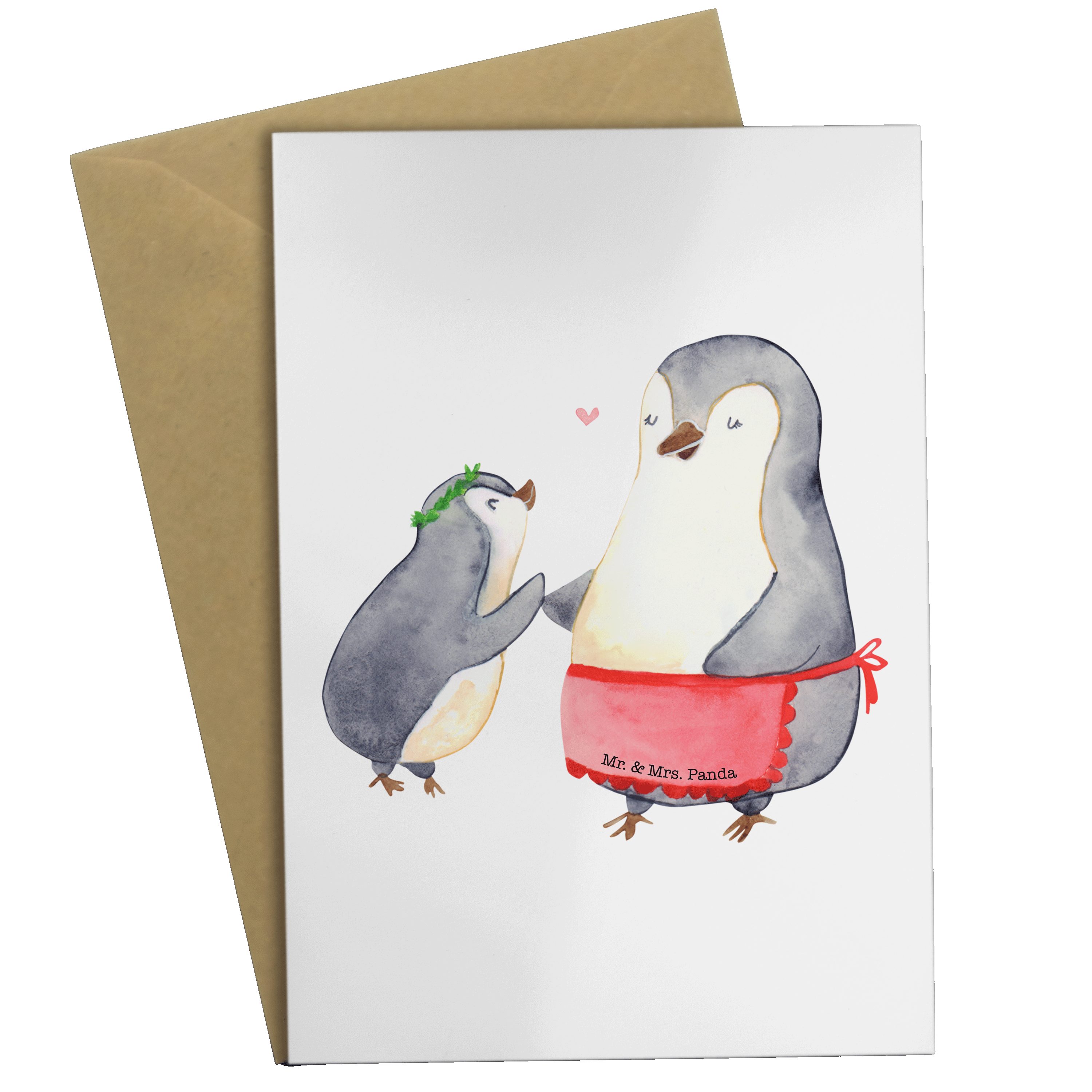 Mr. & Mrs. Panda Grußkarte Pinguin mit Kind - Weiß - Geschenk, Familie, Geburtstagskarte, Hochze