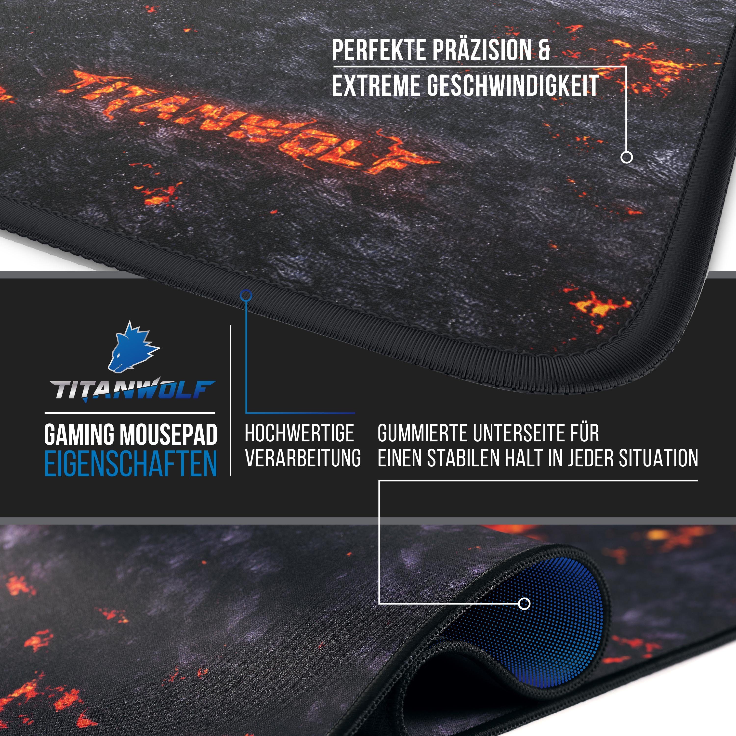 Titanwolf Gaming Mauspad XXL Speed Mousepad 900 x 400 x 3 mm, große Tischunterlage, rutschfest, abwaschbar, Geschwindigkeit & Präzision, Lavamotiv