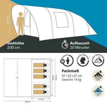 Skandika Tunnelzelt Hafslo 5 Sleeper Protect, freistehend mit Schlafkabine für 2 Personen, Stehhöhe 2,1 m