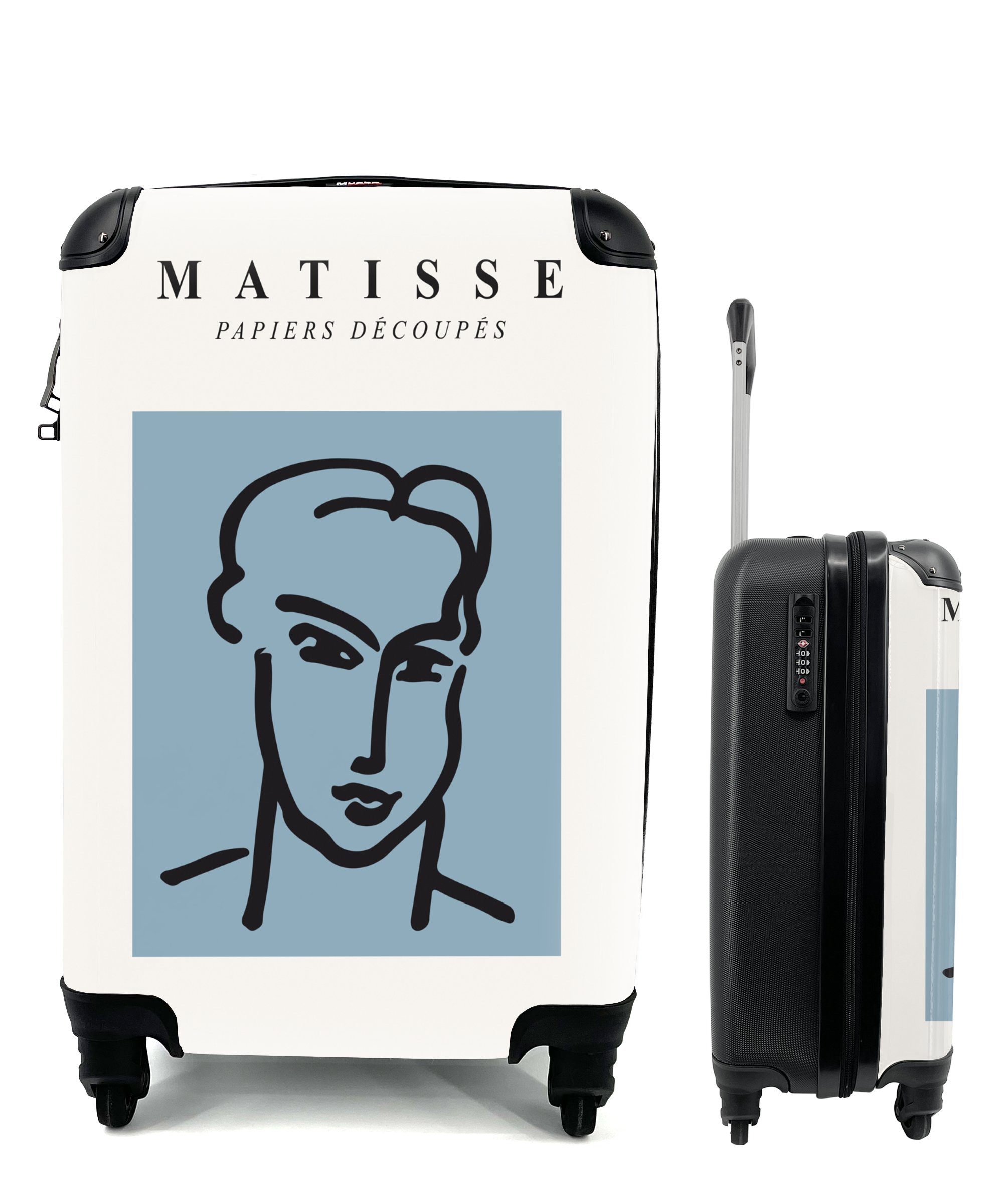MuchoWow für - Matisse, Mann Rollen, Handgepäck Blau - mit - Handgepäckkoffer 4 Reisekoffer rollen, Reisetasche - Porträt Kunst Trolley, Henri Ferien,