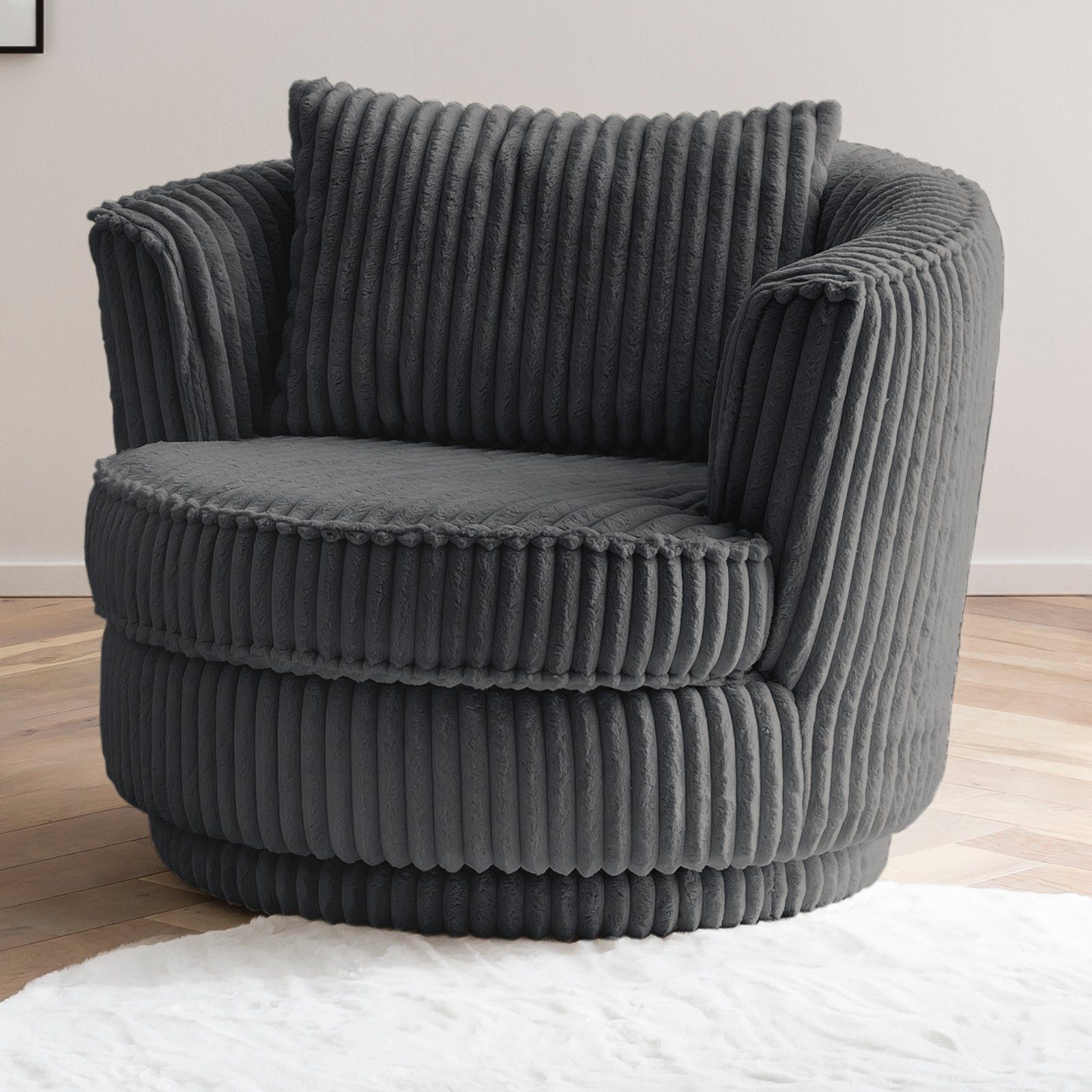 Furn.Design Loveseat Comfy (Komfortsessel in grau Mega Cord, inkl. Kissen, Ø 95 cm), 360° drehbar