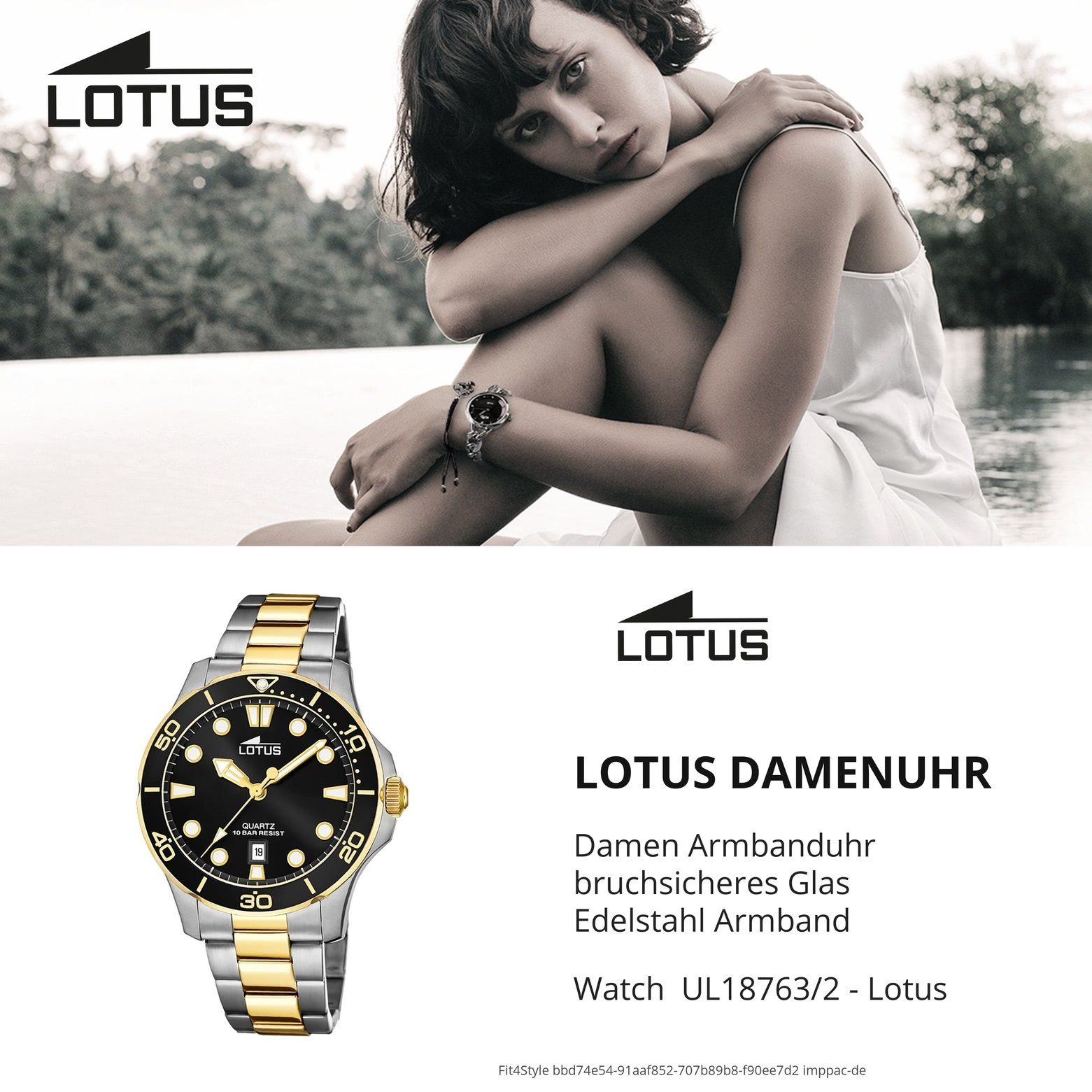 39mm) gold Sport silber, Lotus Quarzuhr Lotus rund, Damen Edelstahlarmband Armbanduhr 18763/2, mittel (ca. Damenuhr