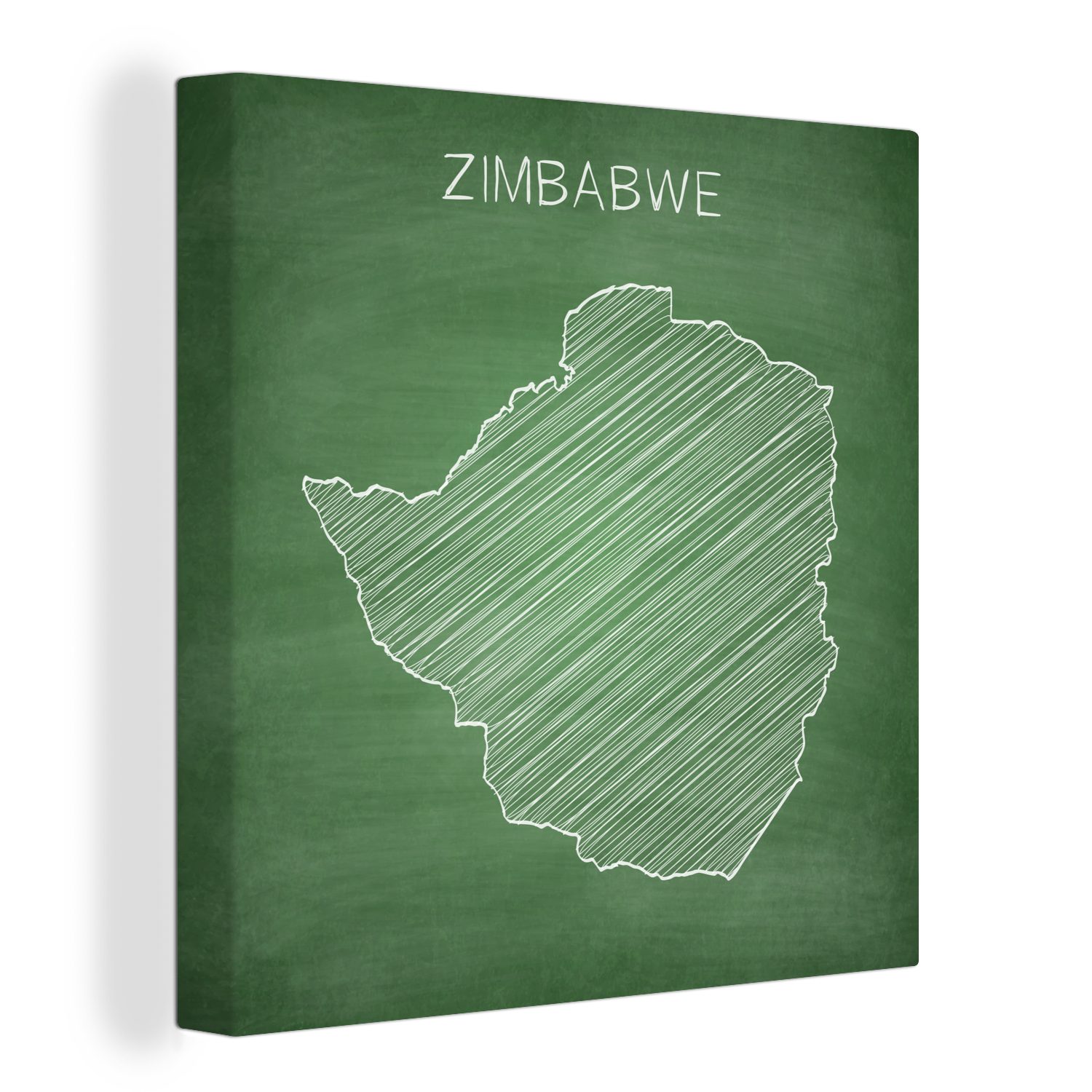 OneMillionCanvasses® Leinwandbild Eine Illustration von Simbabwe auf einer grünen Kreidetafel, (1 St), Leinwand Bilder für Wohnzimmer Schlafzimmer
