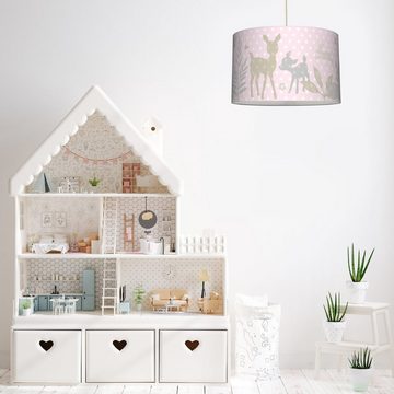lovely label Pendelleuchte Lampe Häschen & Rehe rosa - Kinderzimmer Hängelampe, LED wechselbar, Warmweiß