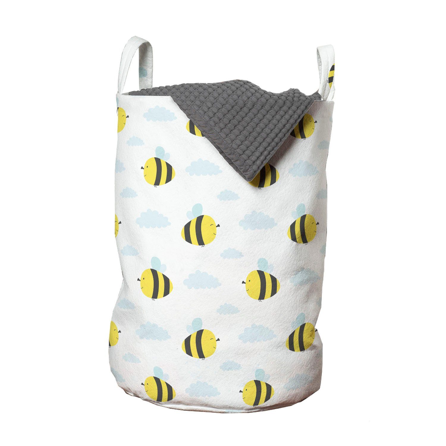 Abakuhaus Wäschesäckchen Wäschekorb mit Griffen Kordelzugverschluss für Waschsalons, Honey Bee Stechend Tiere Wolken | Wäschesäcke