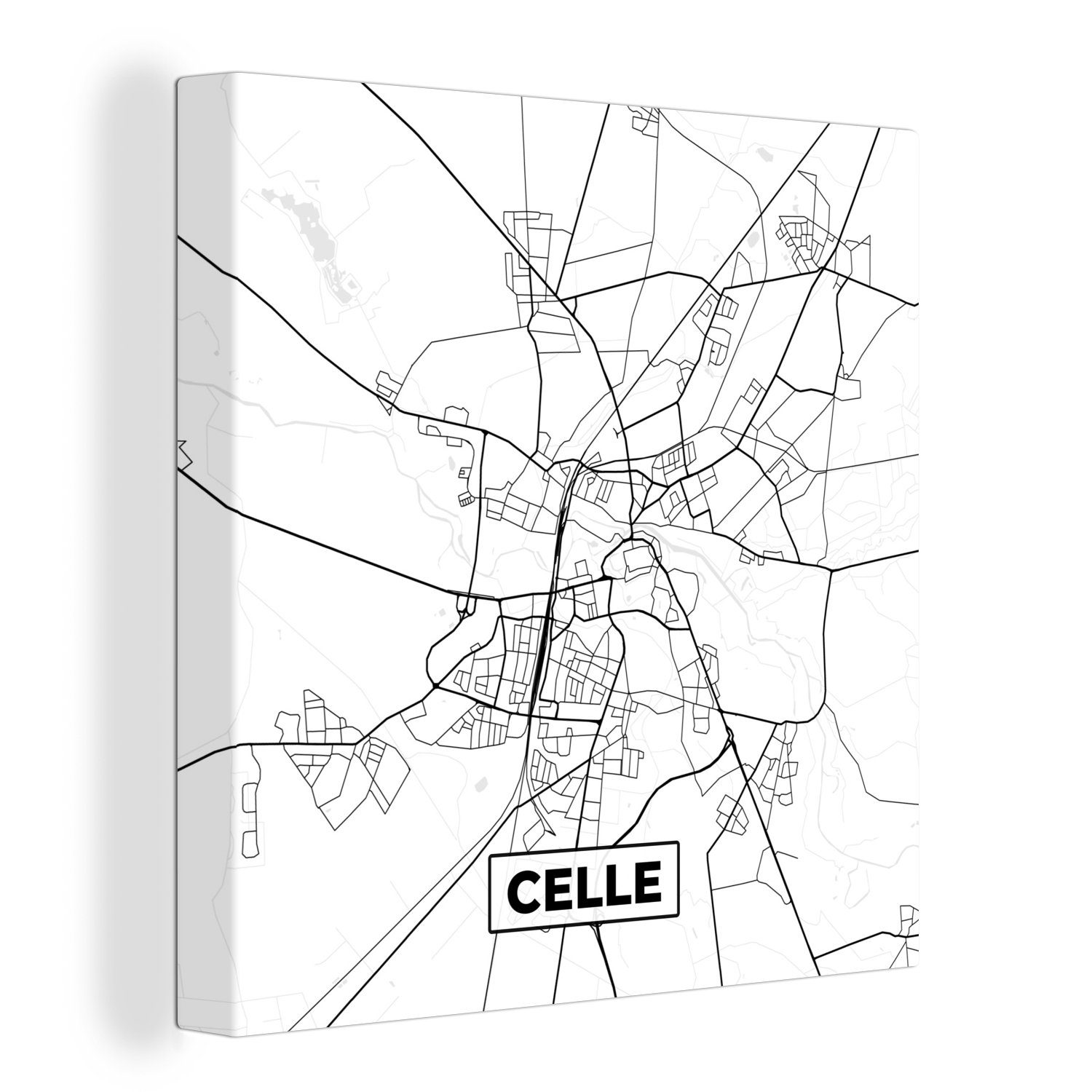 OneMillionCanvasses® Leinwandbild Karte - Celle - Stadtplan, (1 St), Leinwand Bilder für Wohnzimmer Schlafzimmer