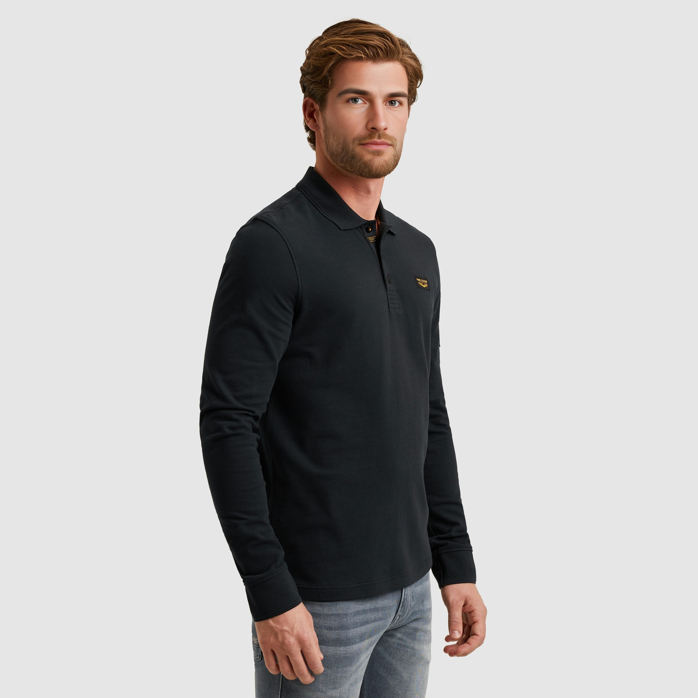 PME LEGEND Langarm-Poloshirt mit Logo Stickerei