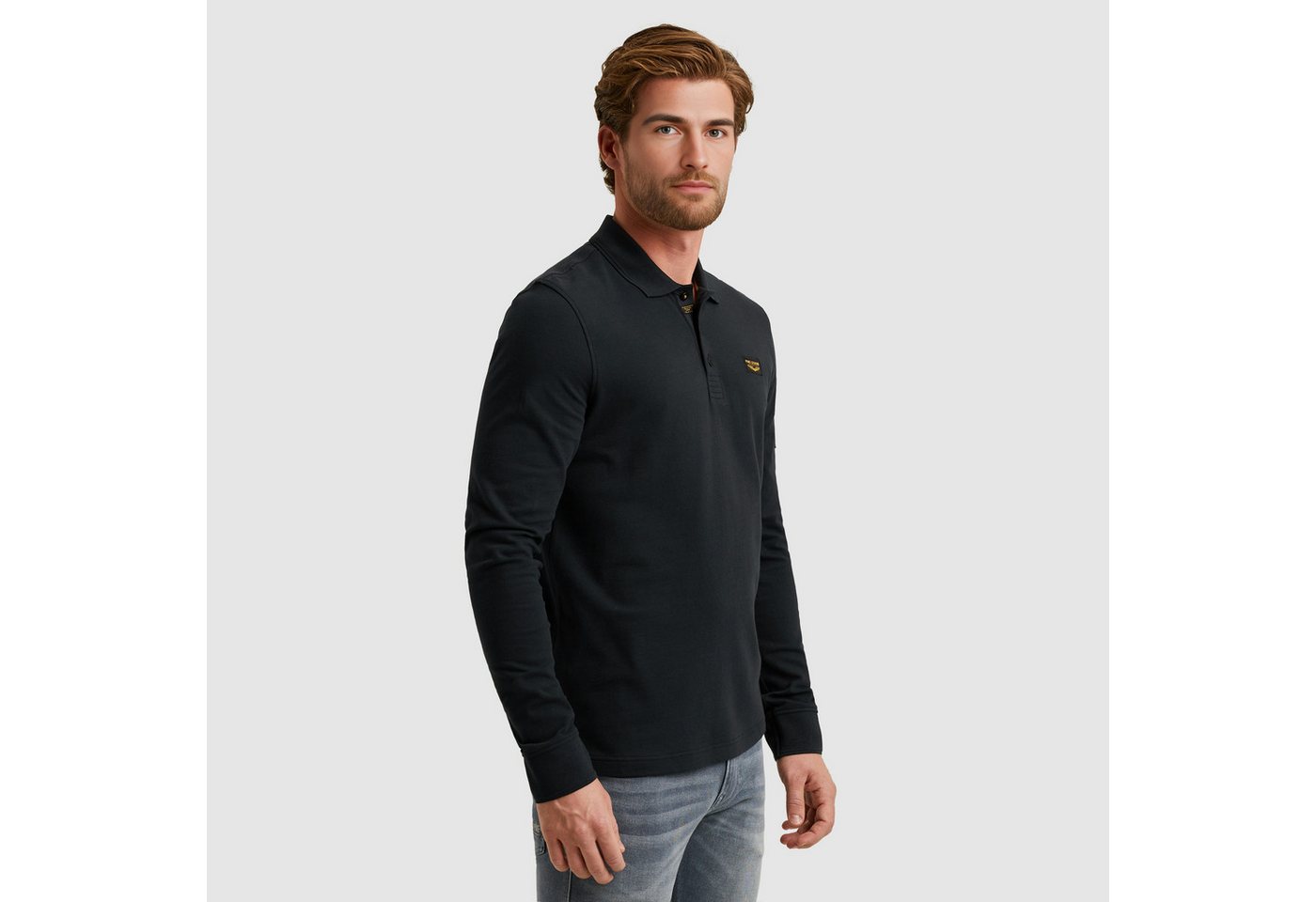 PME LEGEND Langarm-Poloshirt mit Logo Stickerei