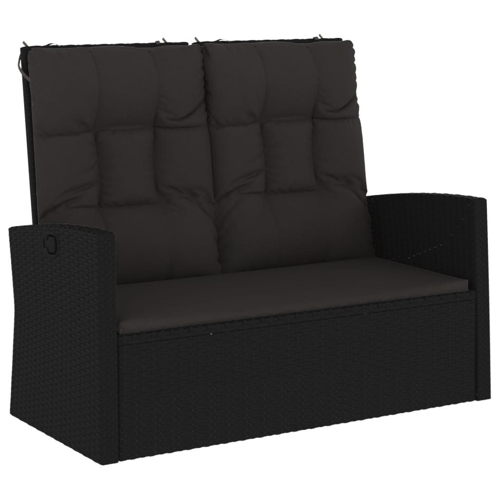 vidaXL Gartenbank Gartenbank mit Liegefunktion & Kissen Schwarz 118cm Poly Rattan (1-St)