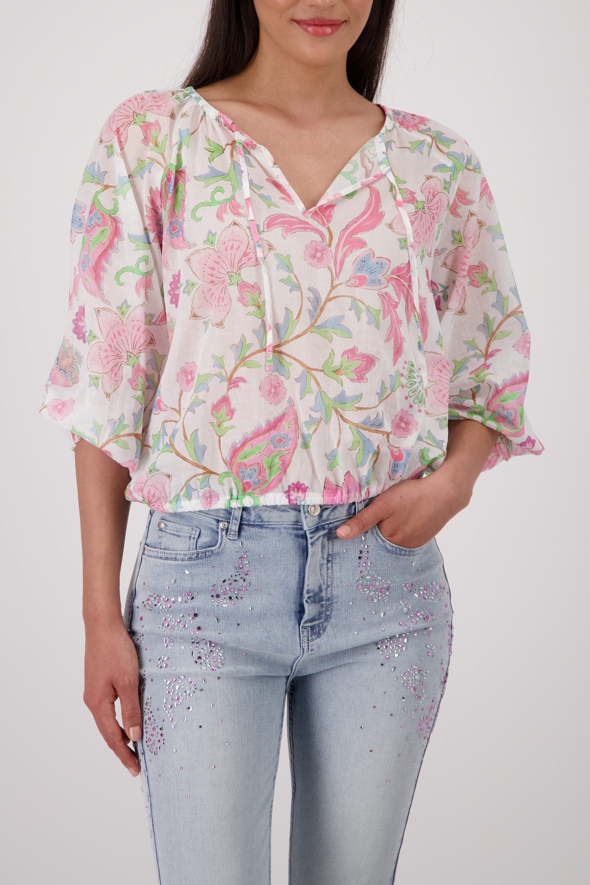 Monari Langarmbluse Bluse Blumendruck allover Regular fit mit Blumenmuster
