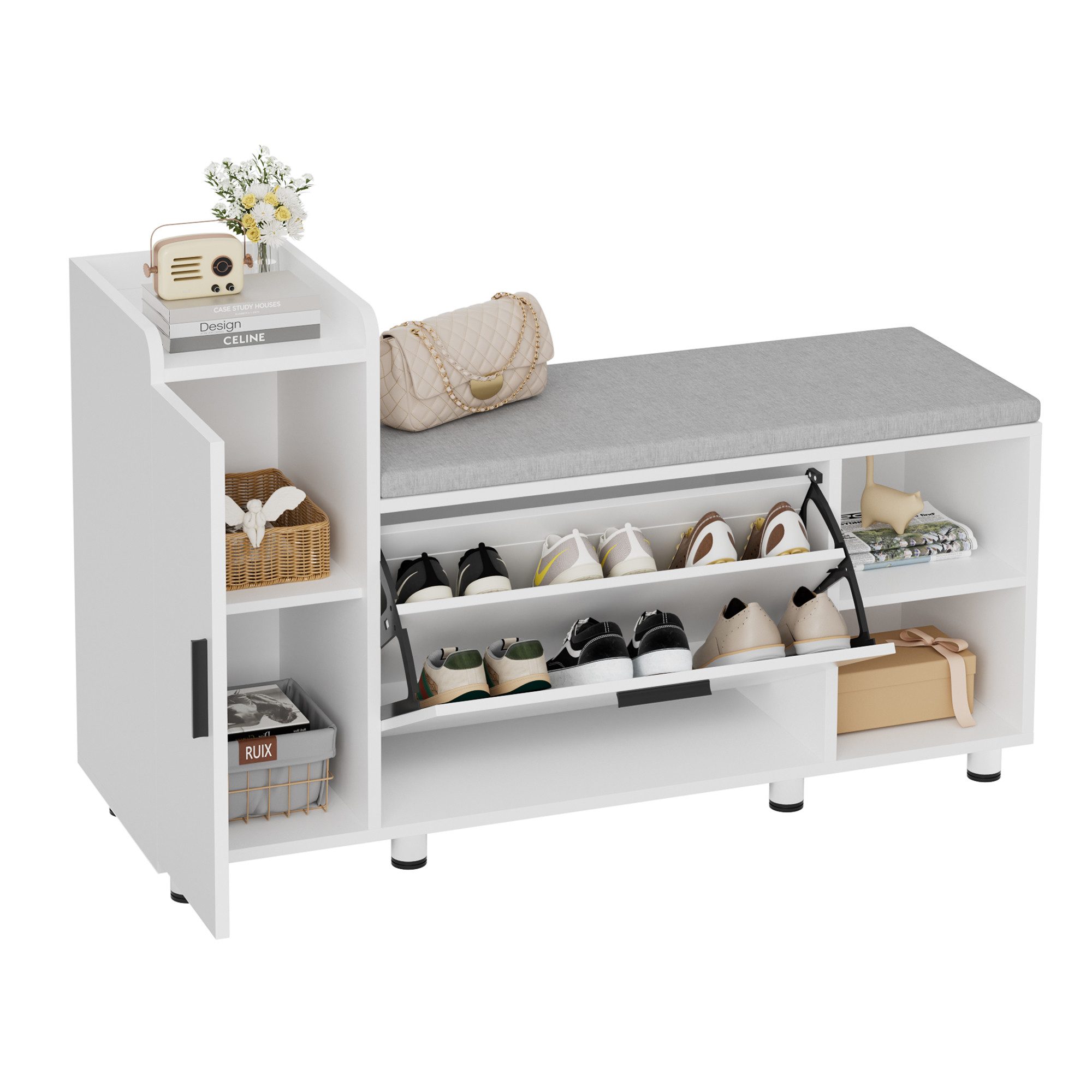 FiveWillowise Schuhschrank mit Sitzfläche & Stauraum, 105×34×67 cm, 3 Klapp günstig online kaufen